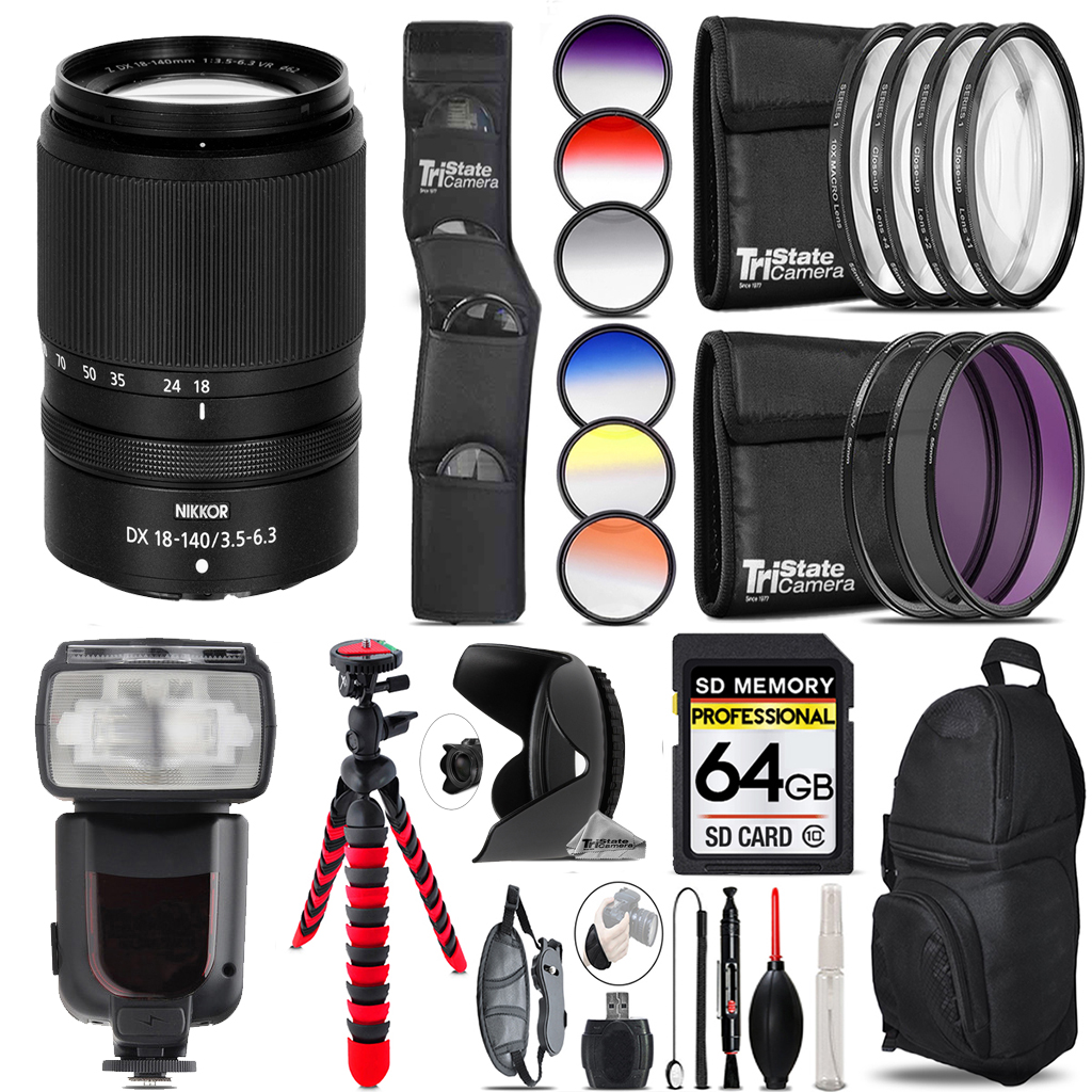 NIKKOR Z DX 18-140mm f/3.5-6.3 VR Lens+13 Piece Filter&More-64GB Kit *FREE SHIPPING*