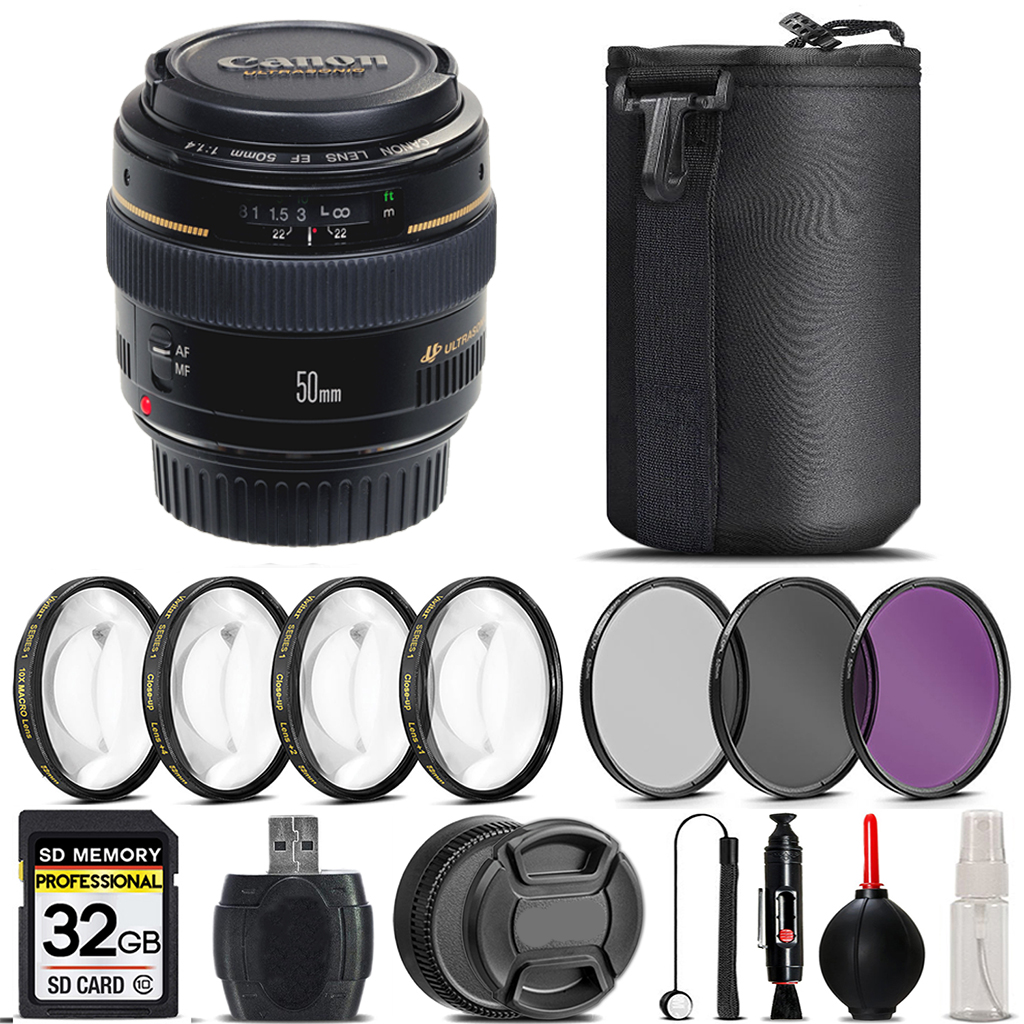 EF 50mm f/1.4 USM Autofocus Lens + 14-Piece Macro Kit - 32GB *FREE SHIPPING*