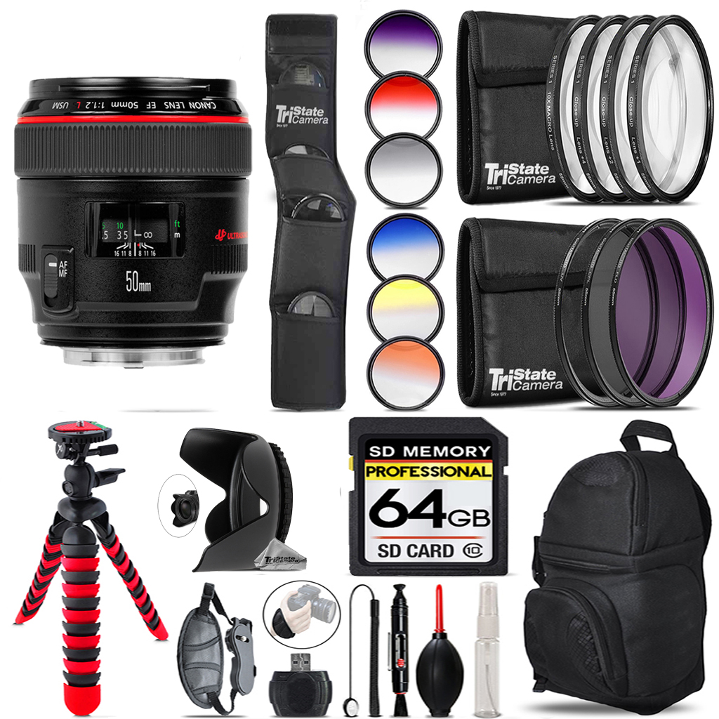 EF 50mm f/1.2L USM Lens + 12-Piece Comprehensive Filter Kit - 64GB *FREE SHIPPING*
