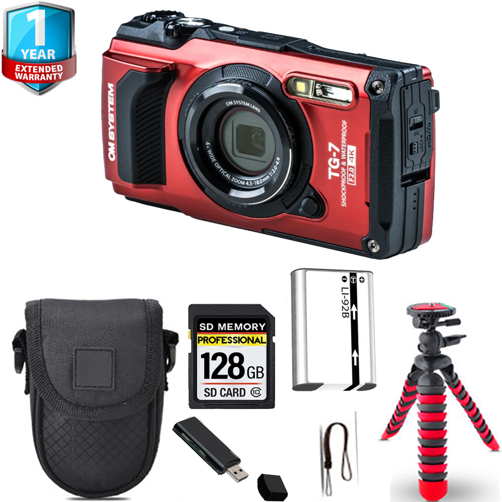 OLYMPUS / OM SYSTEM | Tough TG-7 Camera (Red) + Spider Tripod + 1