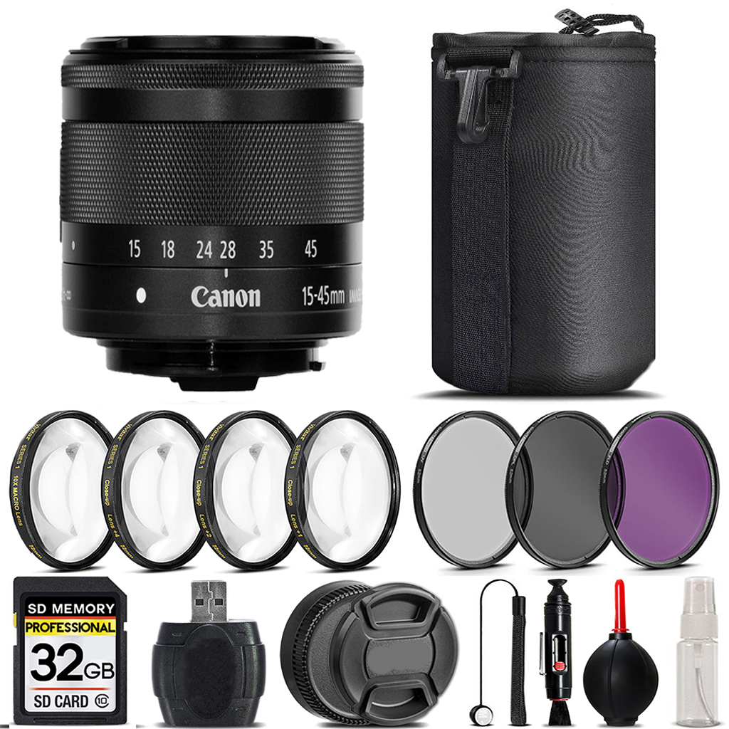 EF-M 15-45mm f/3.5-6.3 IS STM Lens (Graphite)+4PC Macro Kit+3 Filter-32GB *FREE SHIPPING*