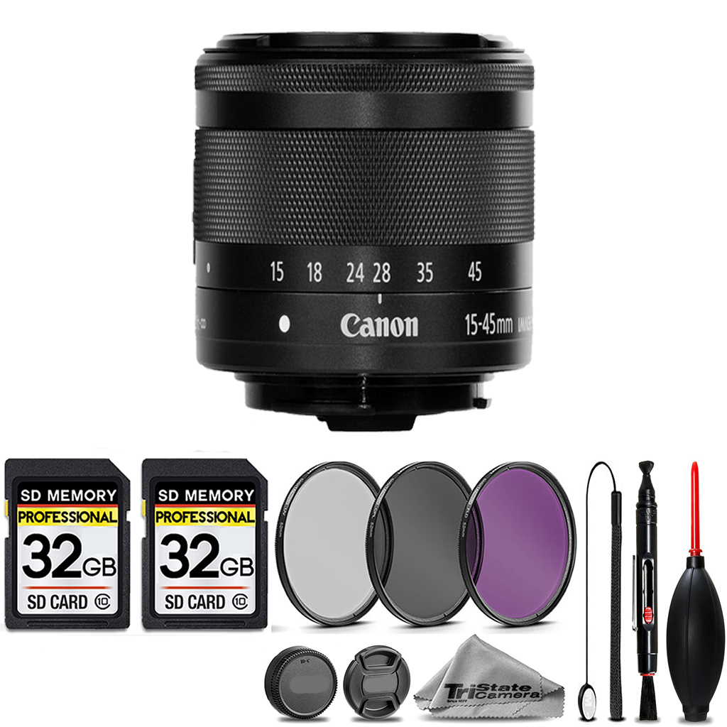 EF-M 15-45mm f/3.5-6.3 IS STM Lens Graphite+3 FILTER+64GB STORAGE BUNDLE *FREE SHIPPING*