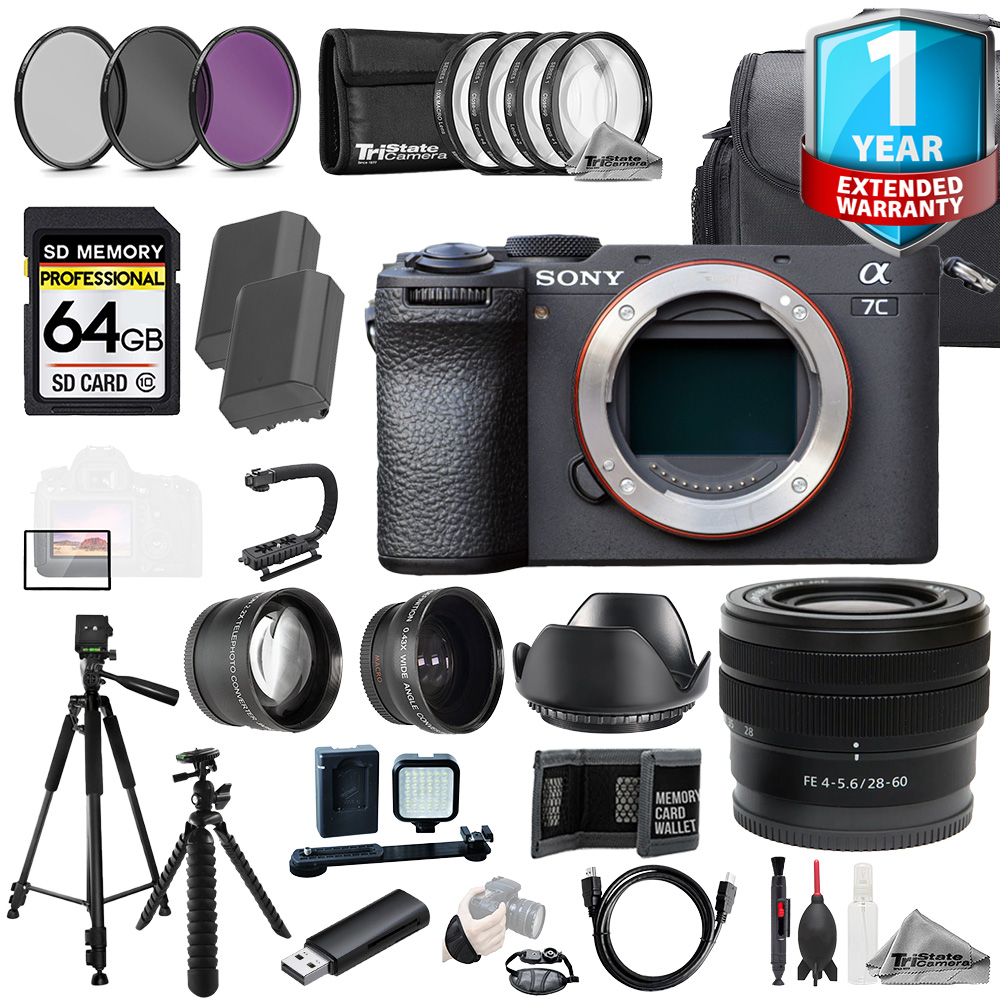 a7C II (Black) + FE 28-60mm Lens +64GB +1 Yr Warranty+ 9 PC Filter-MEGA Kit *FREE SHIPPING*