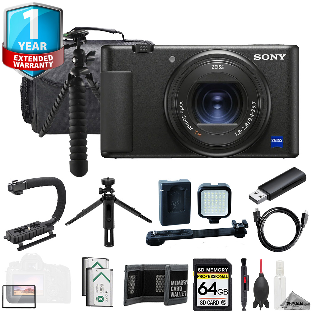 ZV-1 II Digital Camera (Black)  + 64GB + Ext Batt+1Yr Warranty-ULTIMATE Kit *FREE SHIPPING*