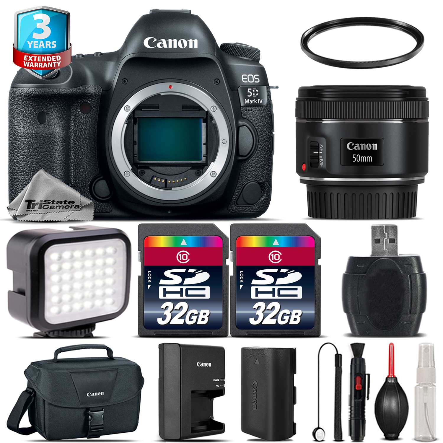 EOS 5D Mark IV Camera + 50mm 1.8 STM + LED Light +Case +64GB +2yr Warranty *FREE SHIPPING*
