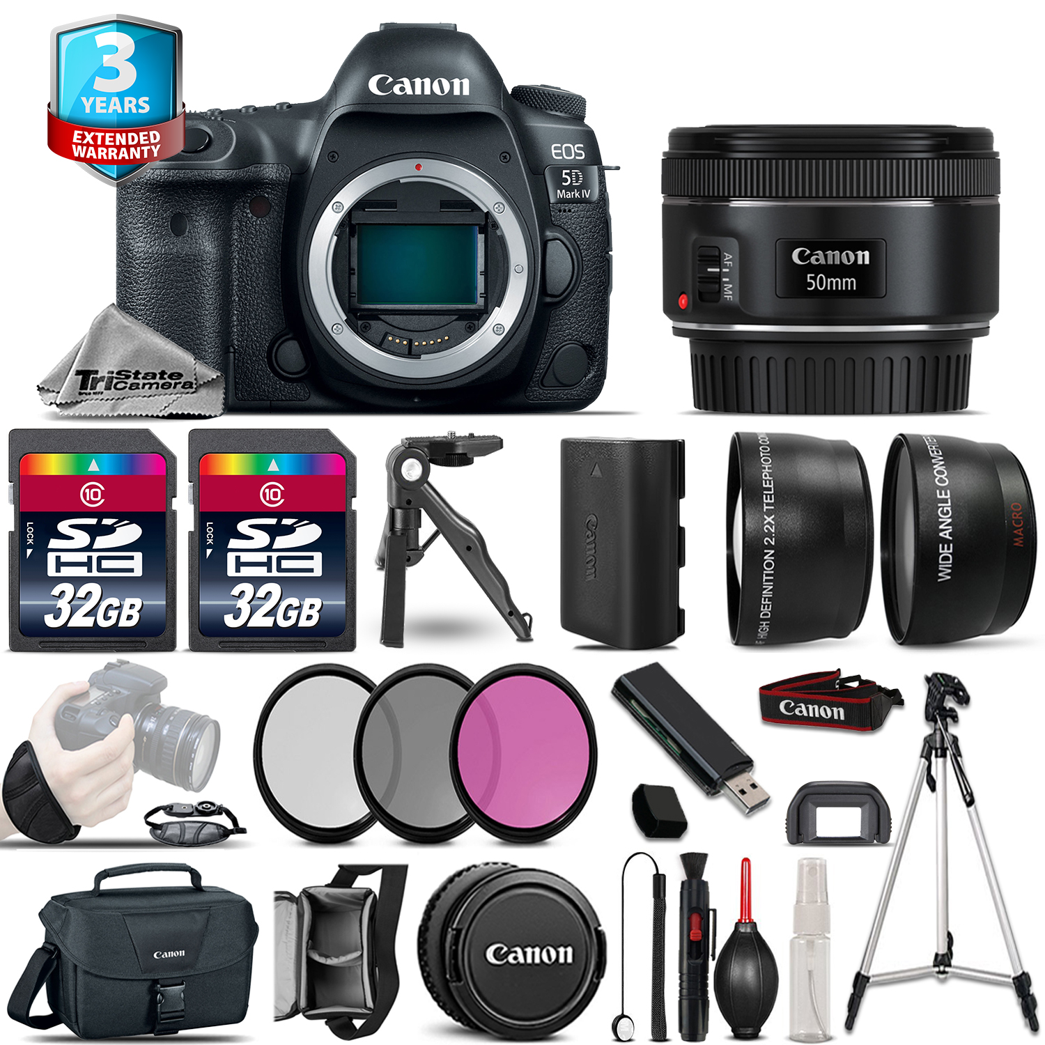 EOS 5D Mark IV DSLR Camera + 50mm - 3 Lens Kit + 2yr Warranty - 64GB Kit *FREE SHIPPING*