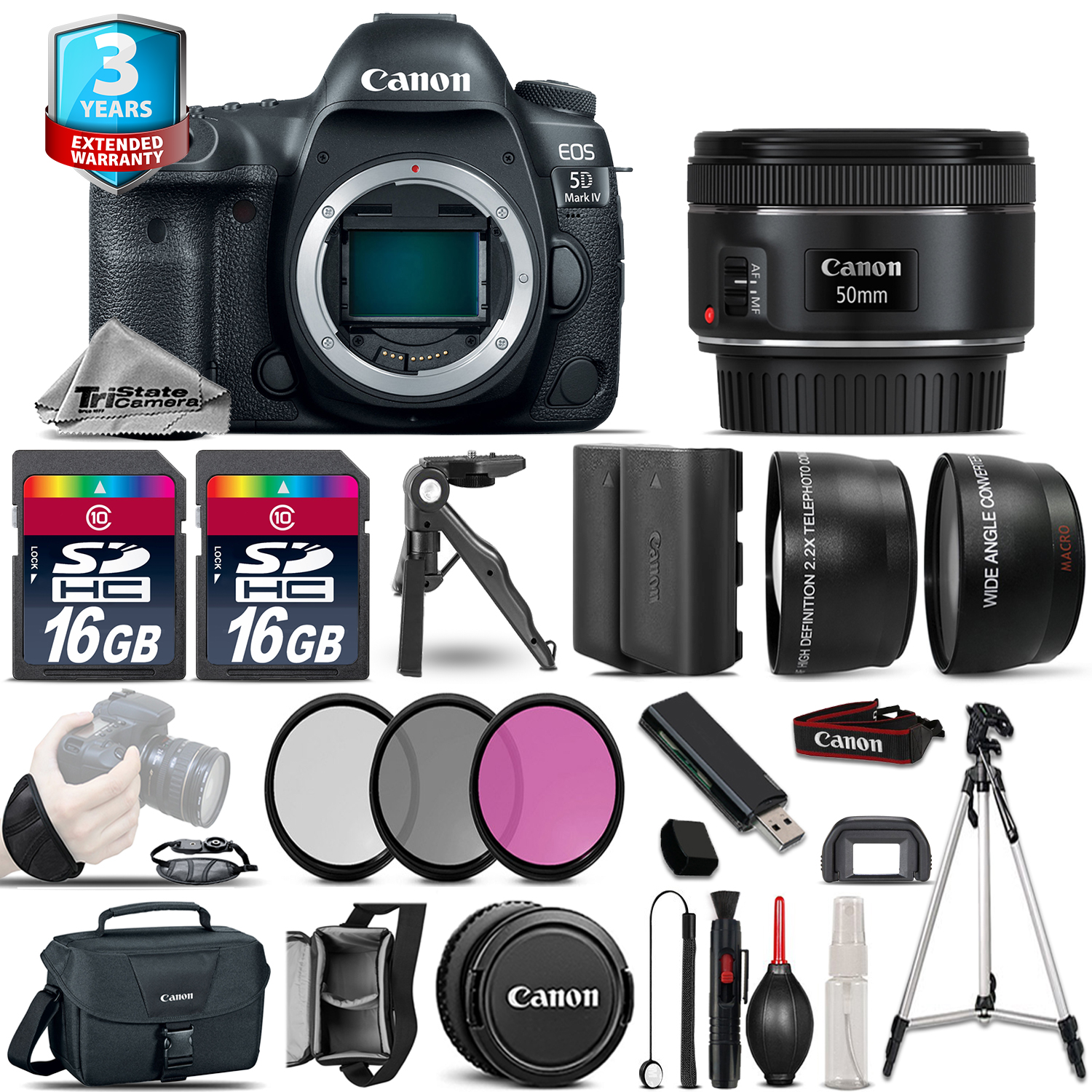 EOS  5D Mark IV Camera + 50mm - 3 Lens Kit + 32GB + EXT BAT + 2yr Warranty *FREE SHIPPING*