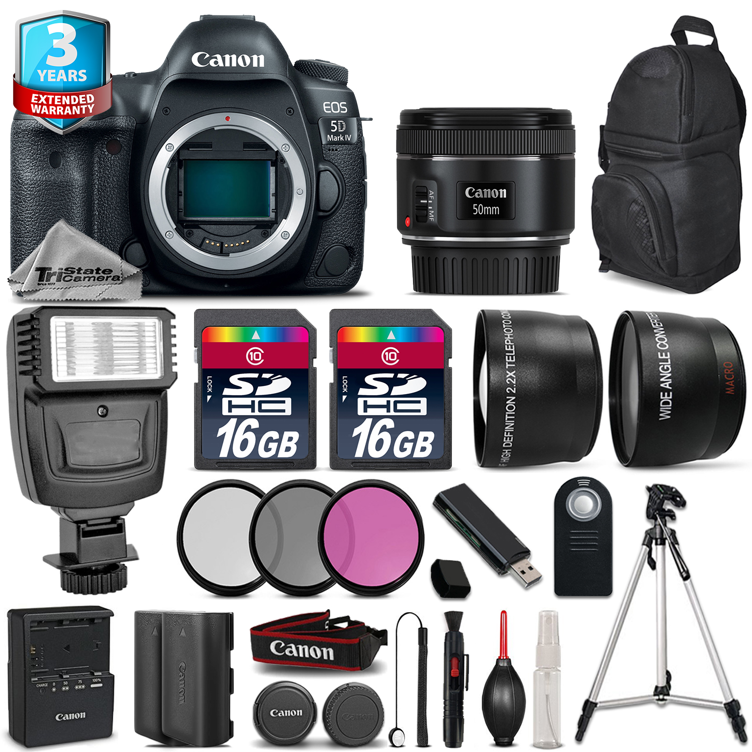 EOS 5D Mark IV Camera + 50mm 1.8 + Flash + 32GB + EXT BATT + 2yr Warranty *FREE SHIPPING*