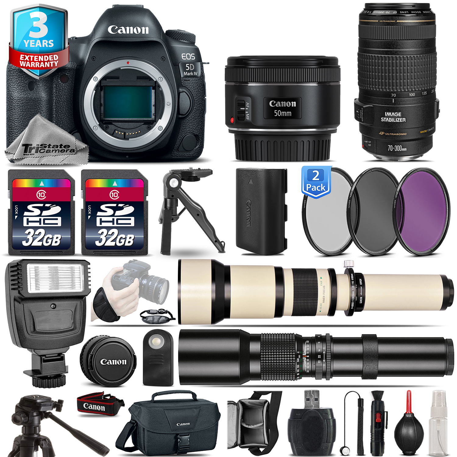 EOS 5D Mark IV Camera + 50mm 1.8 + 70-300mm IS USM +2yr Warranty -64GB Kit *FREE SHIPPING*