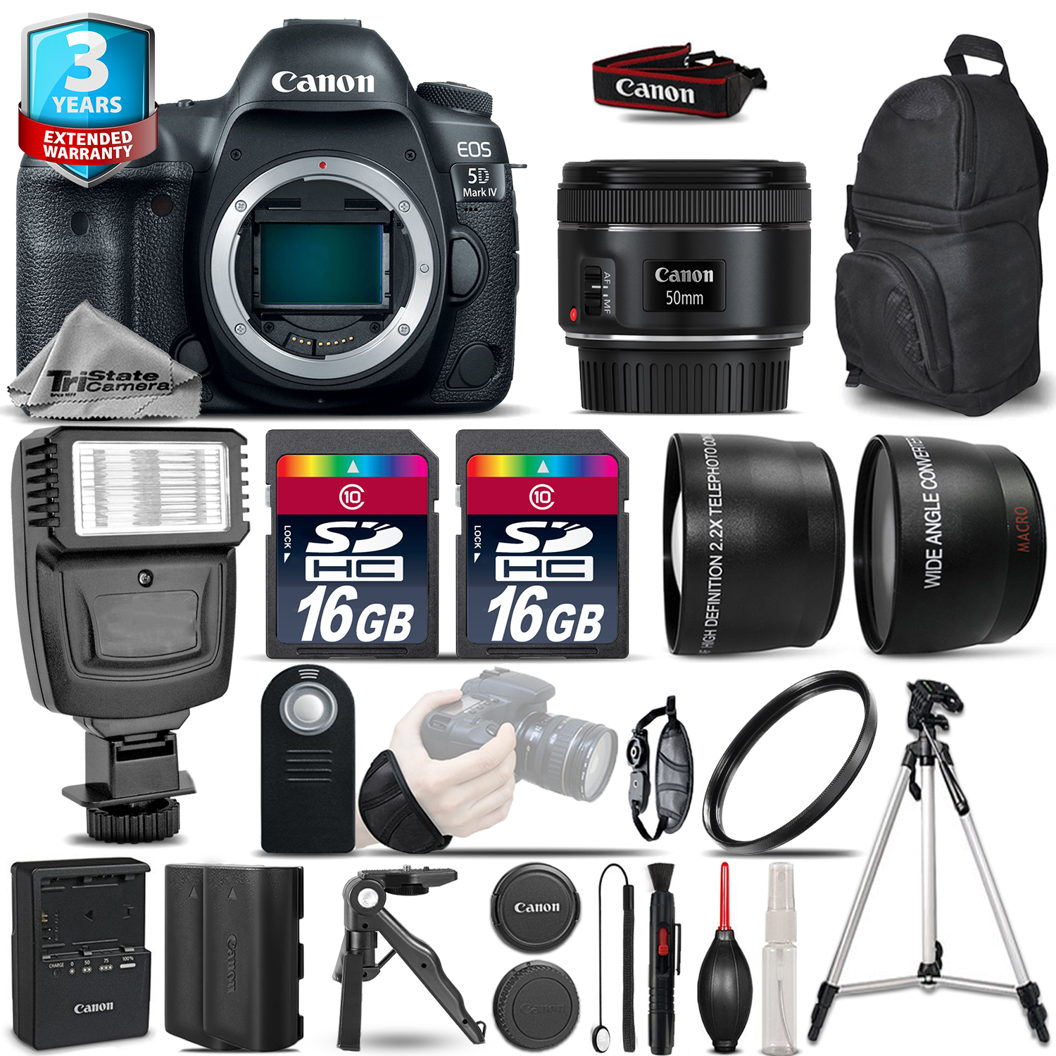 EOS 5D Mark IV Camera + 50mm - 3 Lens Kit + Flash + EXT BAT + 2yr Warranty *FREE SHIPPING*