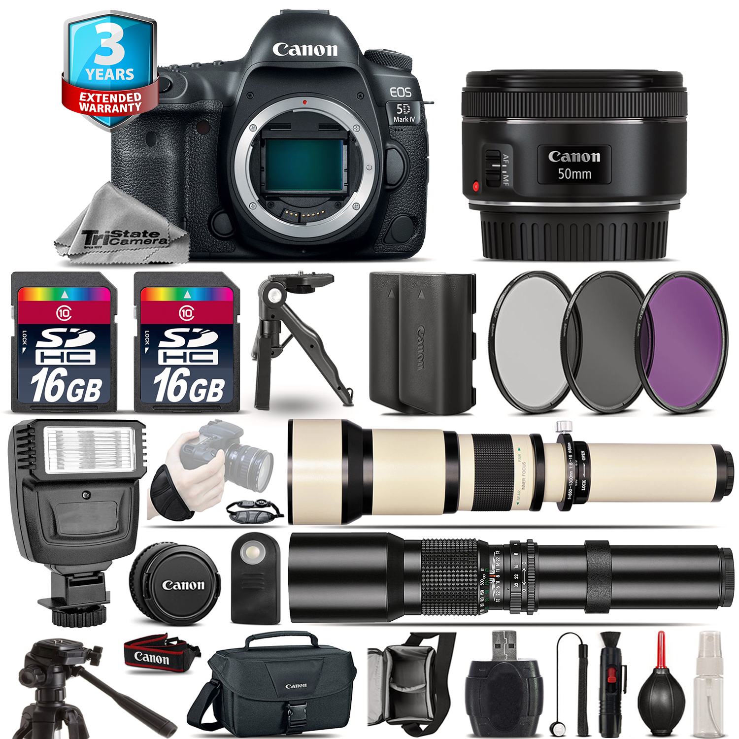EOS 5D Mark IV Camera + 50mm + 650-1300mm +500mm + EXT BATT + 2yr Warranty *FREE SHIPPING*