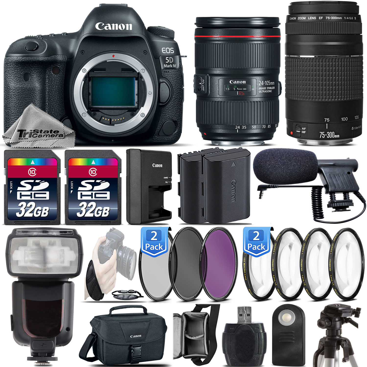 Canon 5D Mark IV DSLR Full Frame Camera + 24-105mm f/4L IS II + 75-300 III +64GB *FREE SHIPPING*