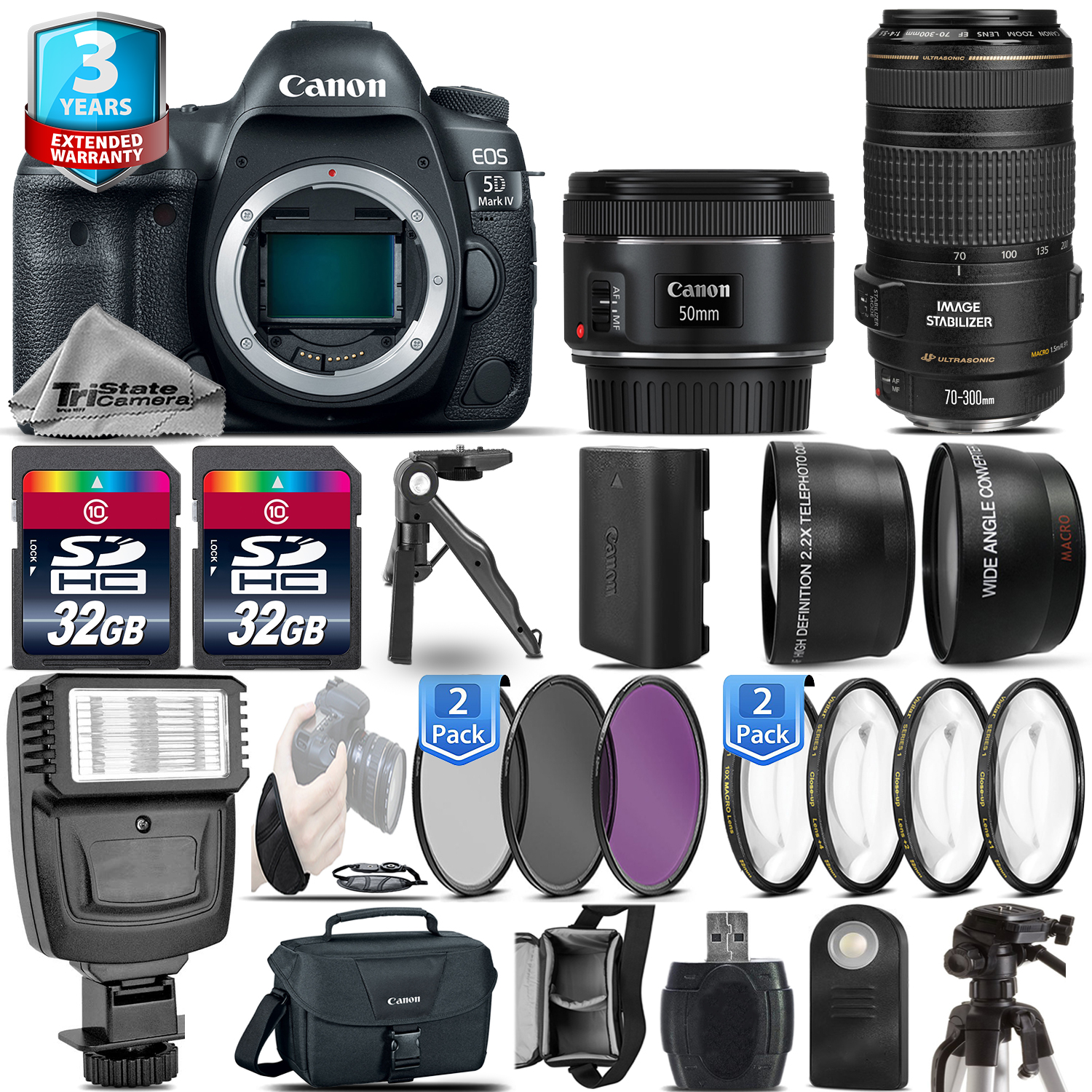 EOS 5D Mark IV Camera + 50mm 1.8 STM + 70-300mm USM + Flash + 2yr Warranty *FREE SHIPPING*