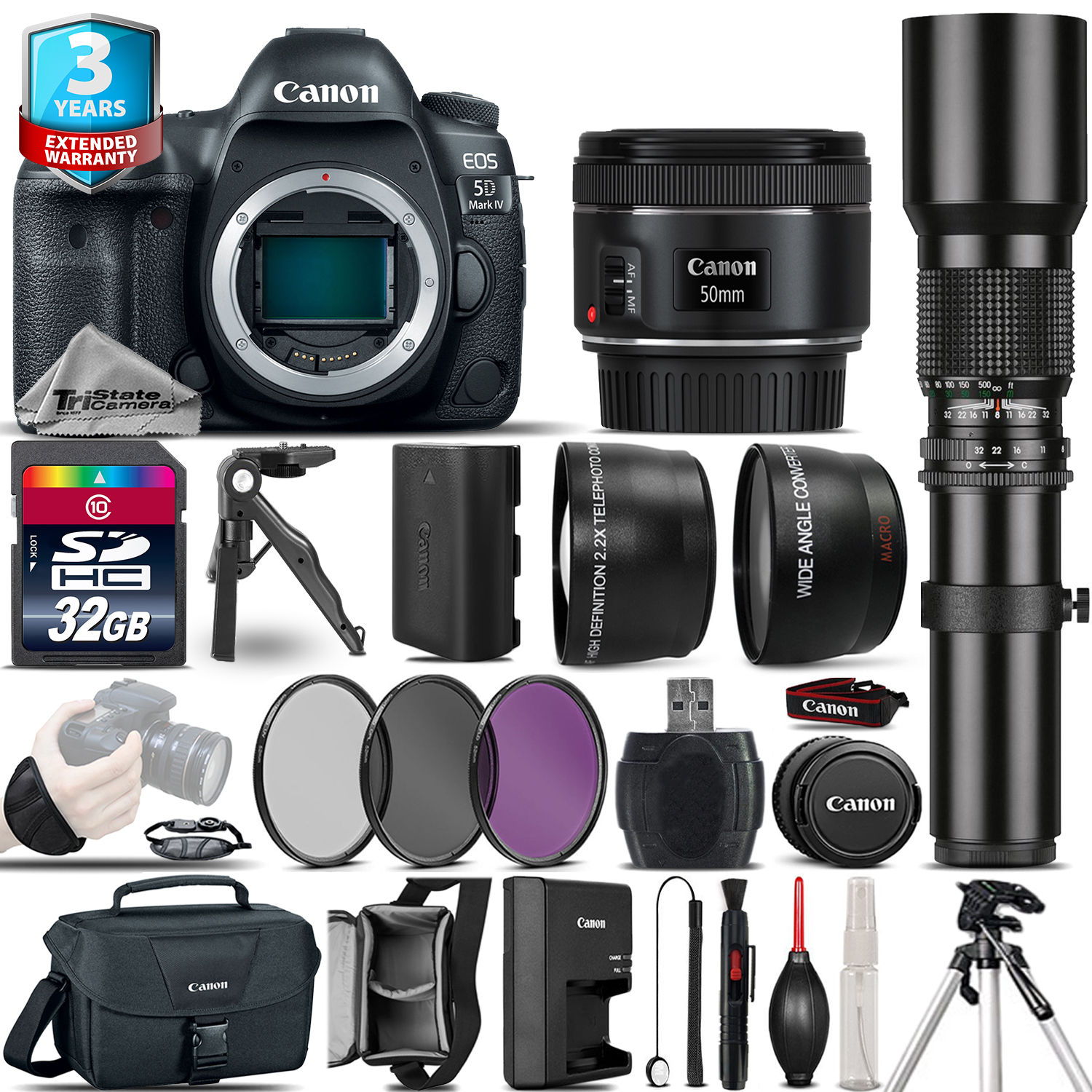 EOS 5D Mark IV Camera + 50mm + 500mm - 4 Lens Kit + 32GB + 2yr Warranty *FREE SHIPPING*