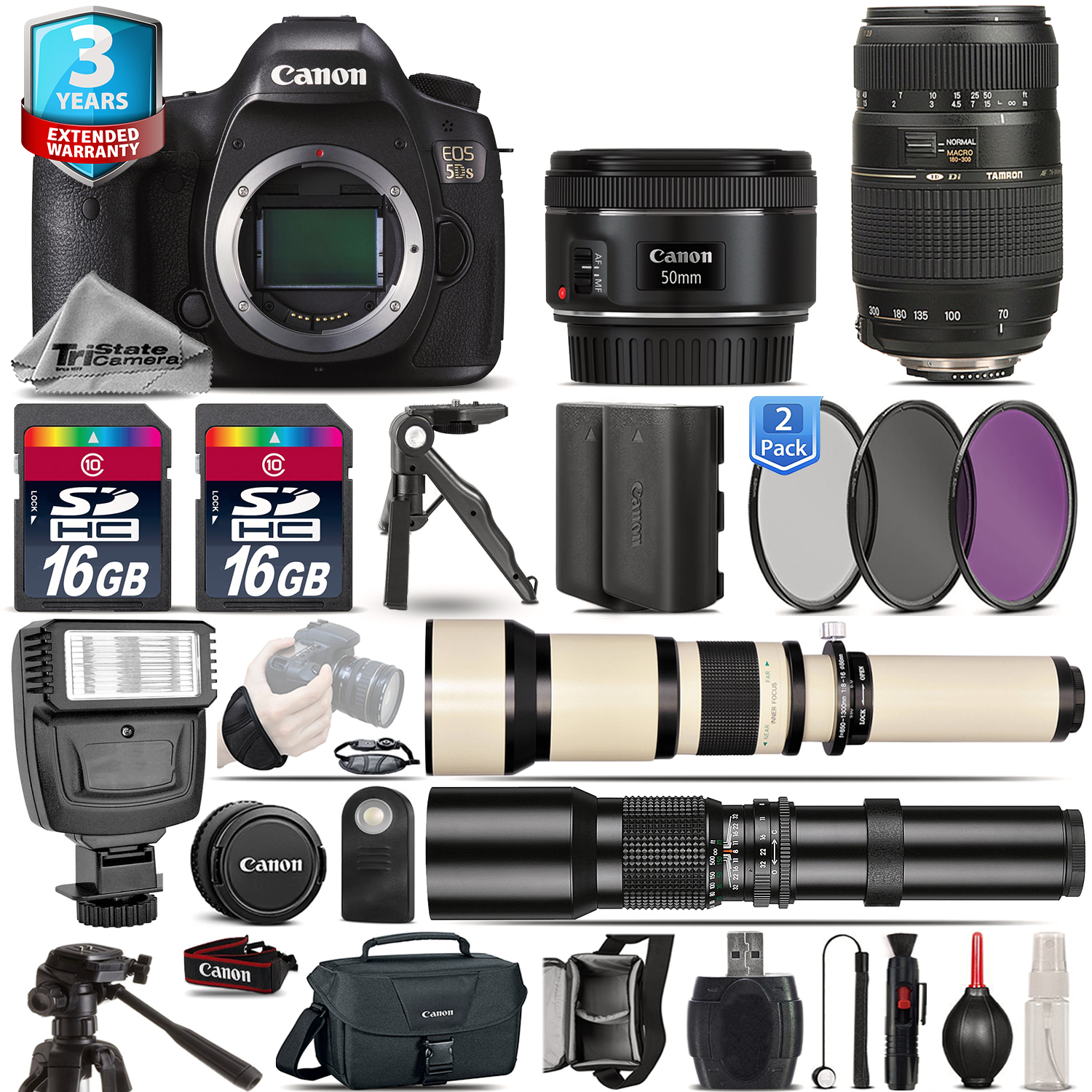 EOS 5DS Camera + 50mm 1.8 + 70-300mm + 650-1300mm + EXT BAT + 2yr Warranty *FREE SHIPPING*
