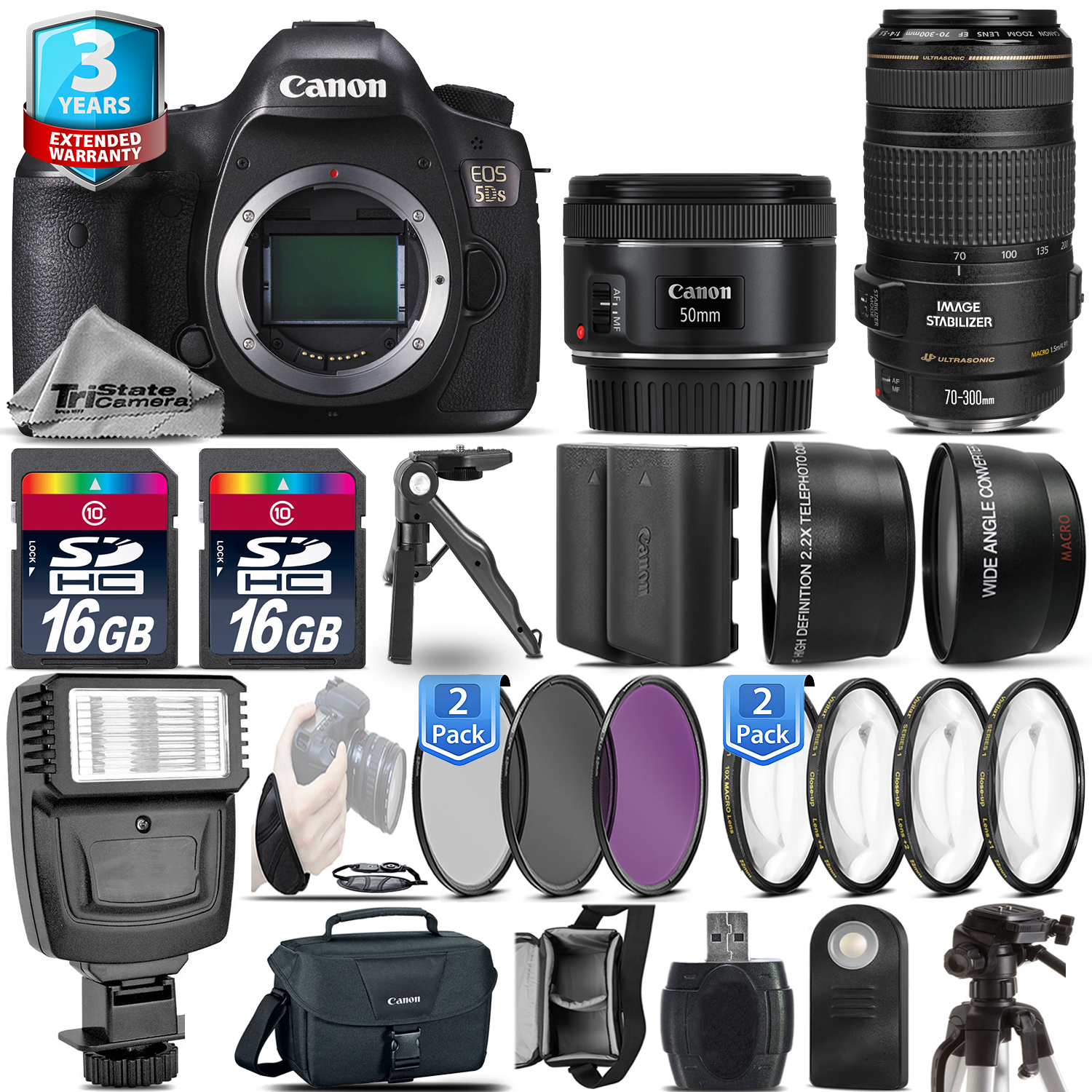 EOS 5DS Camera + 50mm + 70-300mm USM + EXT BAT - 32GB Kit + 2yr Warranty *FREE SHIPPING*