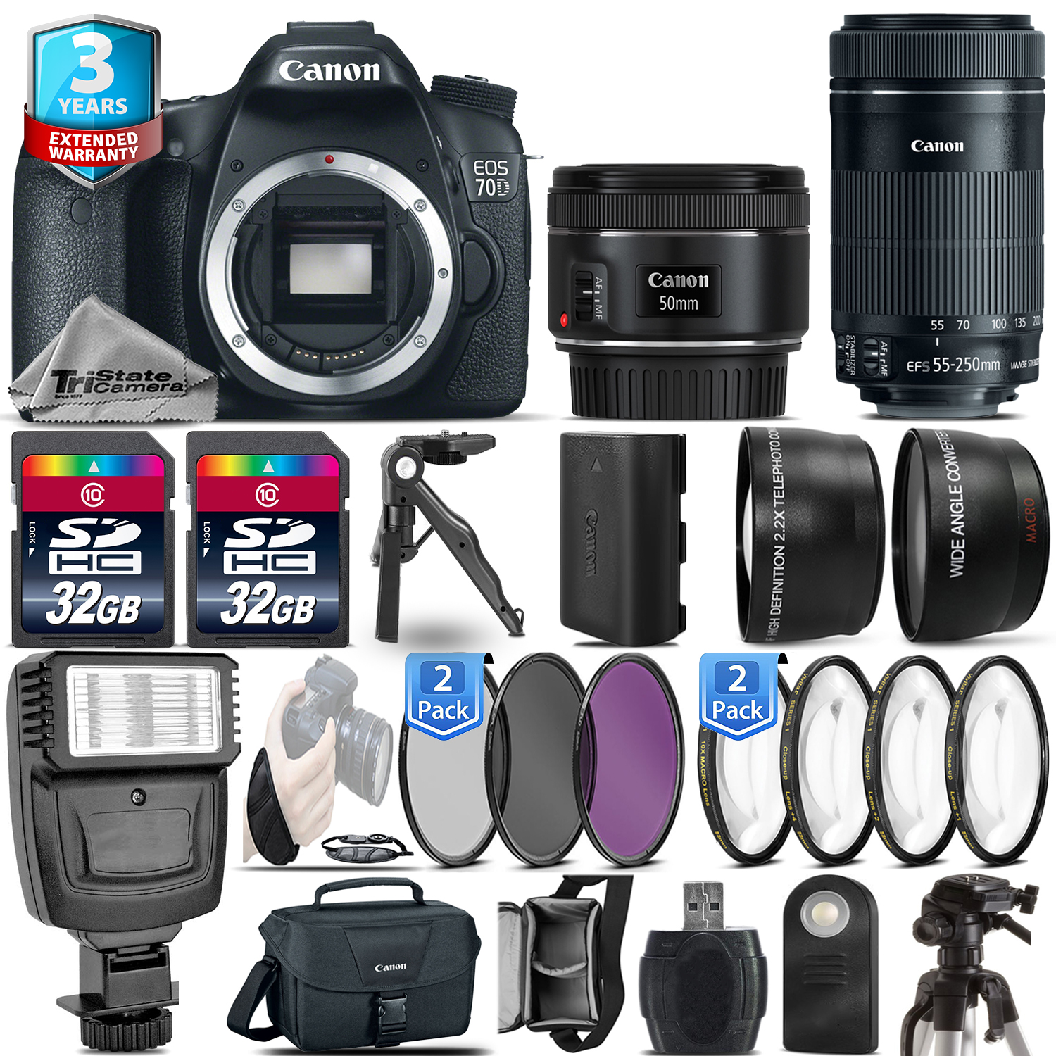 EOS 70D DSLR Camera + 50mm 1.8 STM + 55-250mm IS STM + 3yr Warranty *FREE SHIPPING*