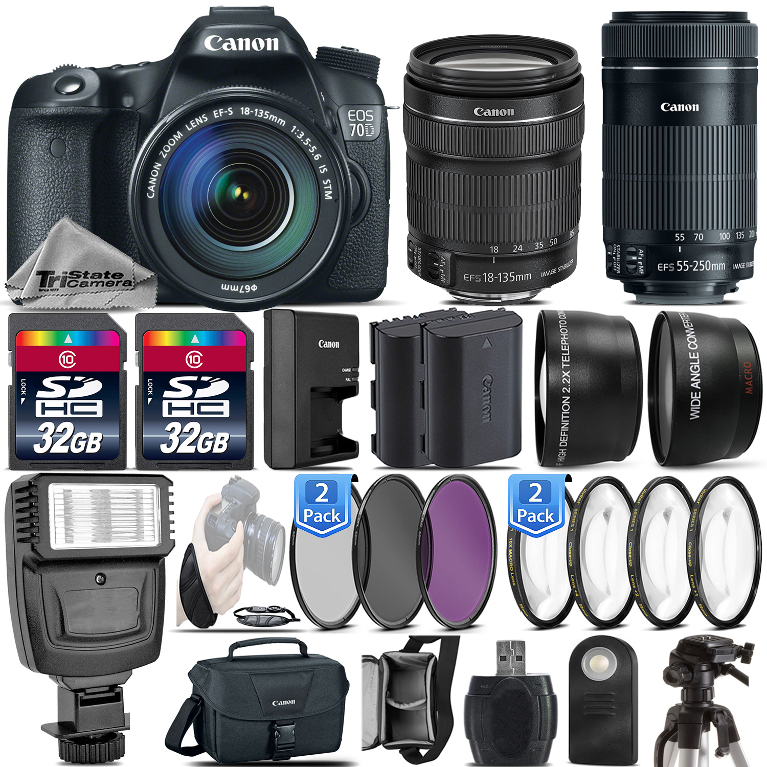 EOS 70D DSLR Camera + 18-135mm IS STM Lens + 75-300 III - 64GB Kit Bundle *FREE SHIPPING*