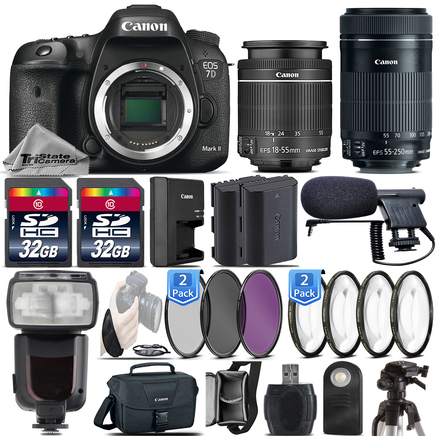 EOS 7D Mark II DSLR 20.2MP Camera 9128B002 + 18-55mm IS STM + 55-250mm STM *FREE SHIPPING*