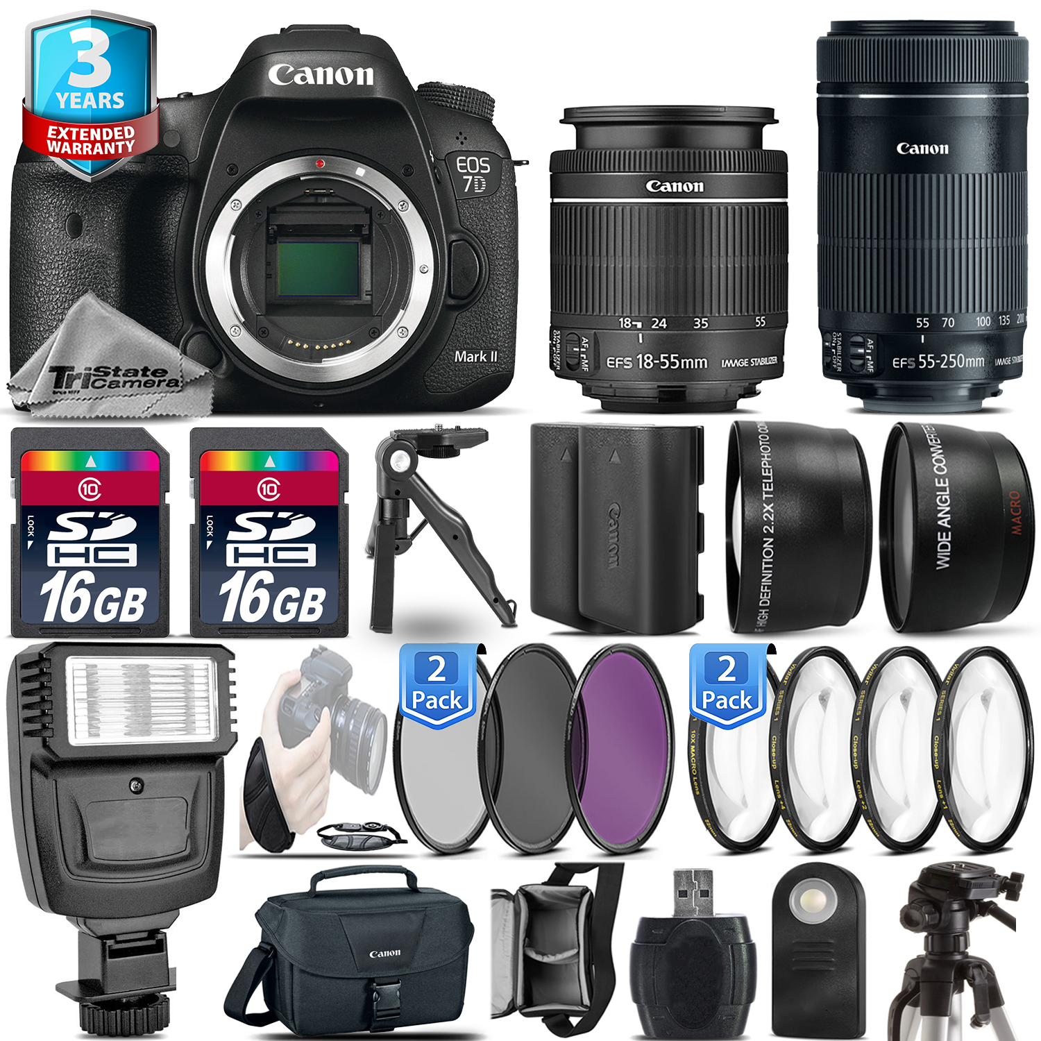 EOS 7D Mark II Camera + 18-55mm + 55-200mm + EXT BAT - 32GB + 3yr Warranty *FREE SHIPPING*