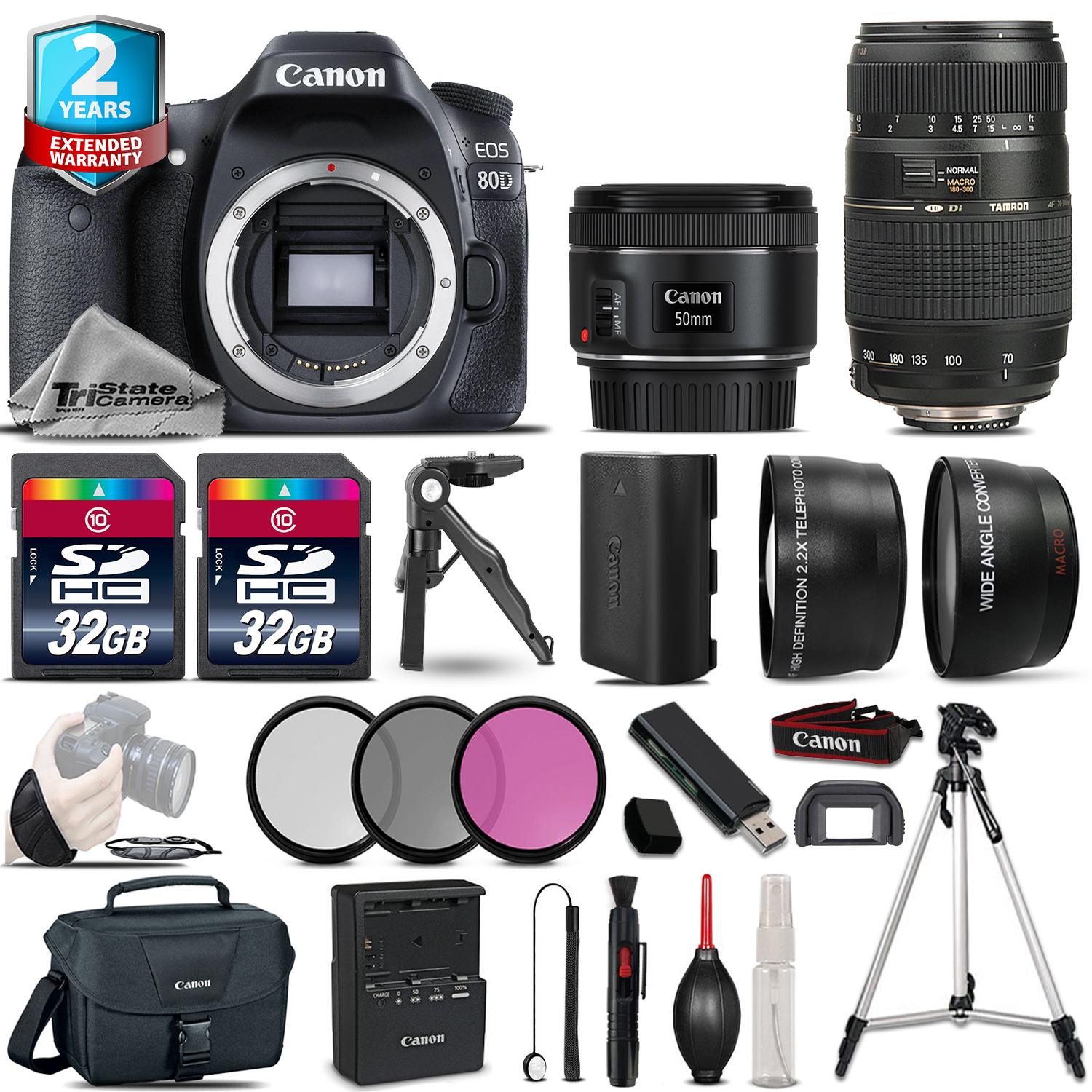 EOS 80D 24.2MP DSLR Camera + 50mm 1.8  STM & 70-300mm Lens + 2yr Warranty *FREE SHIPPING*