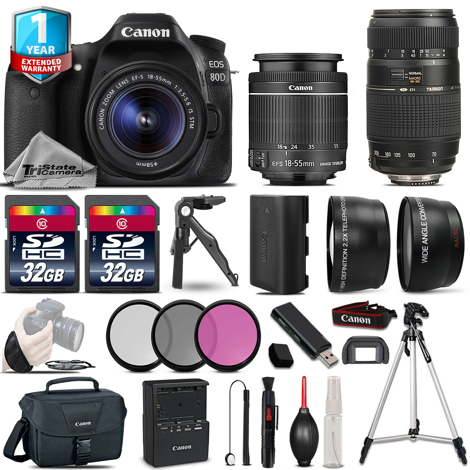 EOS 80D DSLR Camera + 18-55mm IS & 70-300mm Lens + 1yr Warranty - 64GB Kit *FREE SHIPPING*