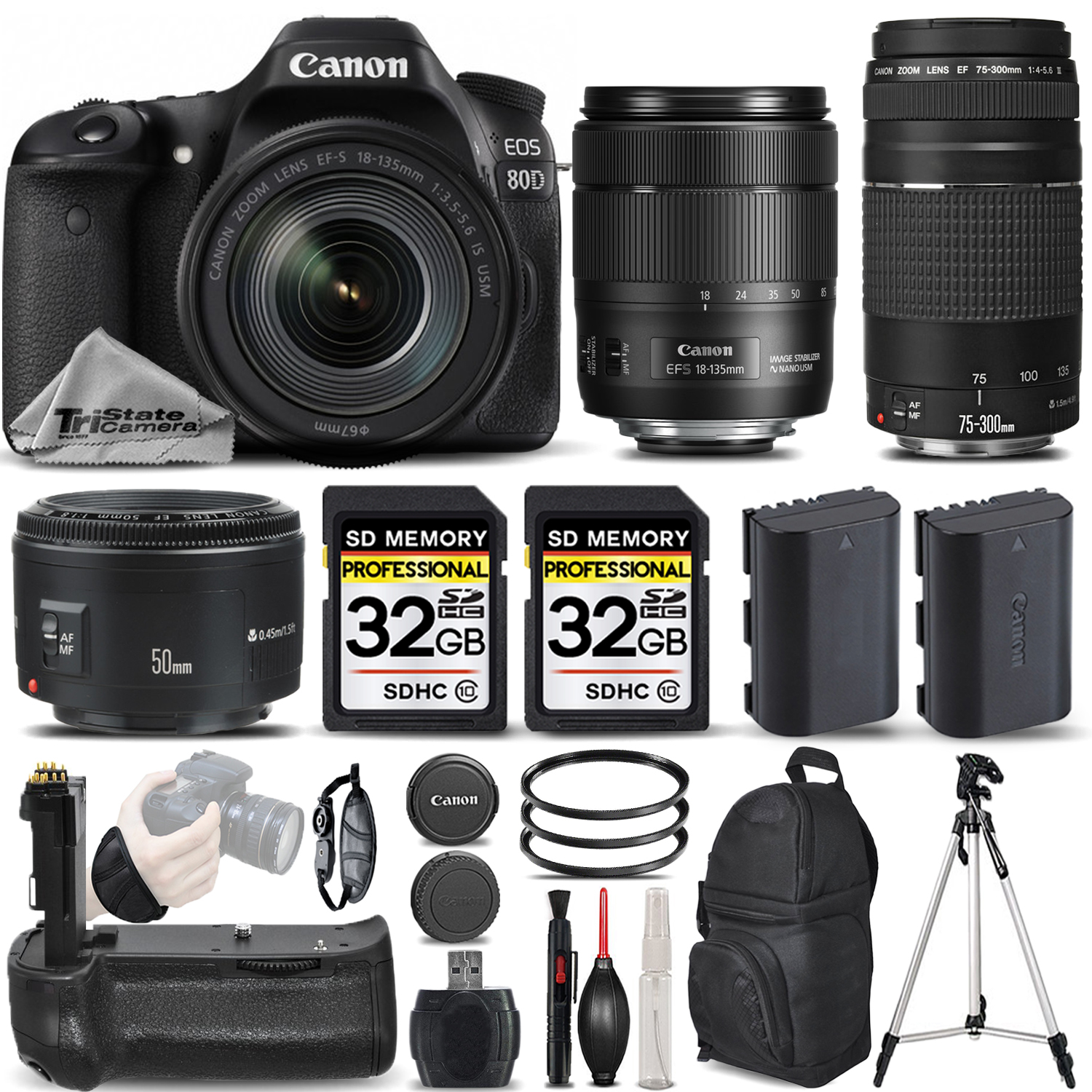 EOS 80D DSLR Camera with 18-135mm USM Lens + 75-300 III + 50mm 1.8 &MORE! *FREE SHIPPING*