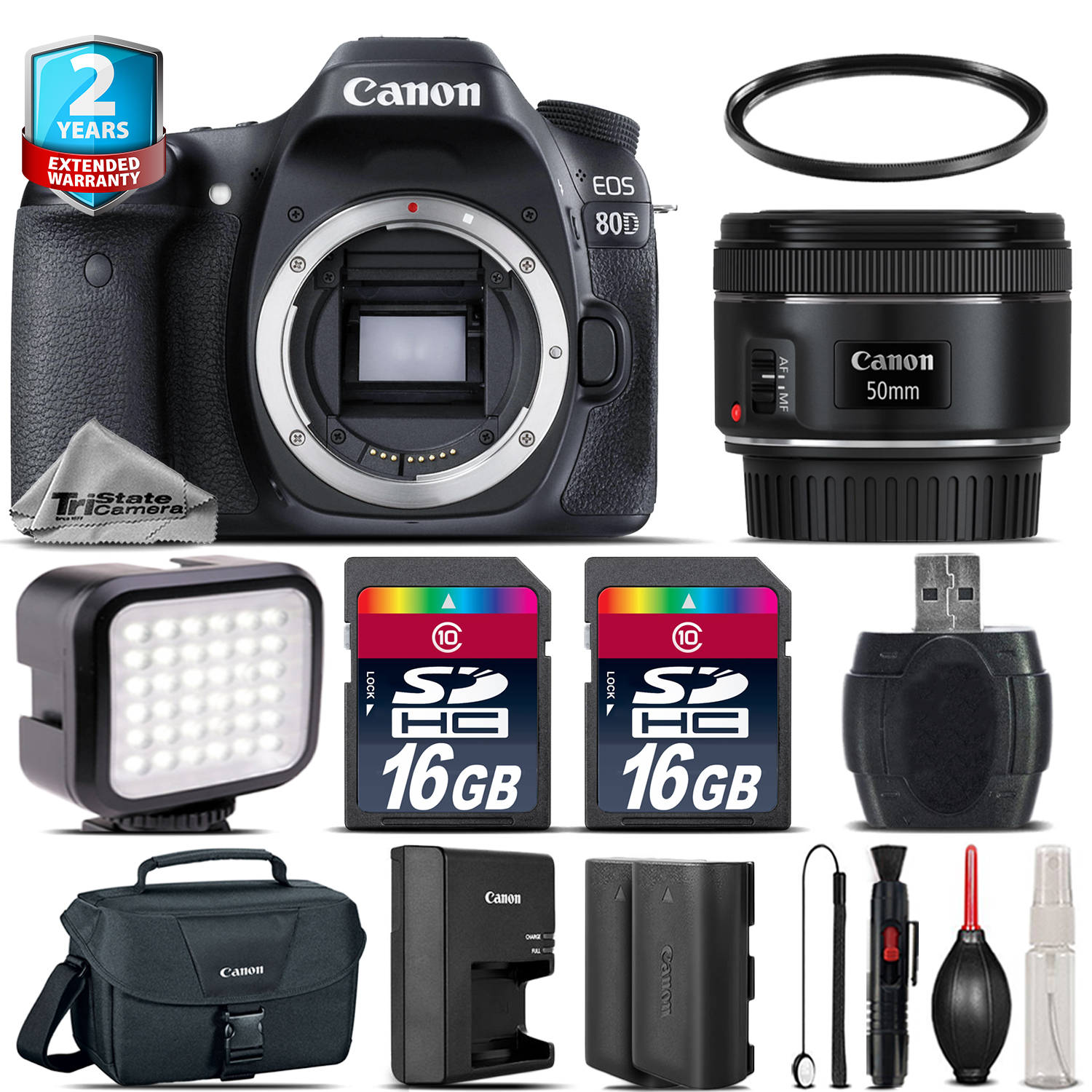 EOS  80D DSLR Camera + 50mm 1.8 + LED + CASE + EXT BAT +32GB +2yr Warranty *FREE SHIPPING*