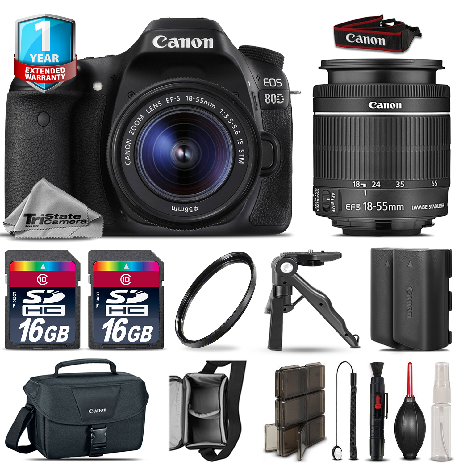 EOS 80D DSLR Camera + 18-55mm IS STM + EXT BATT + UV + 32GB + 1yr Warranty *FREE SHIPPING*