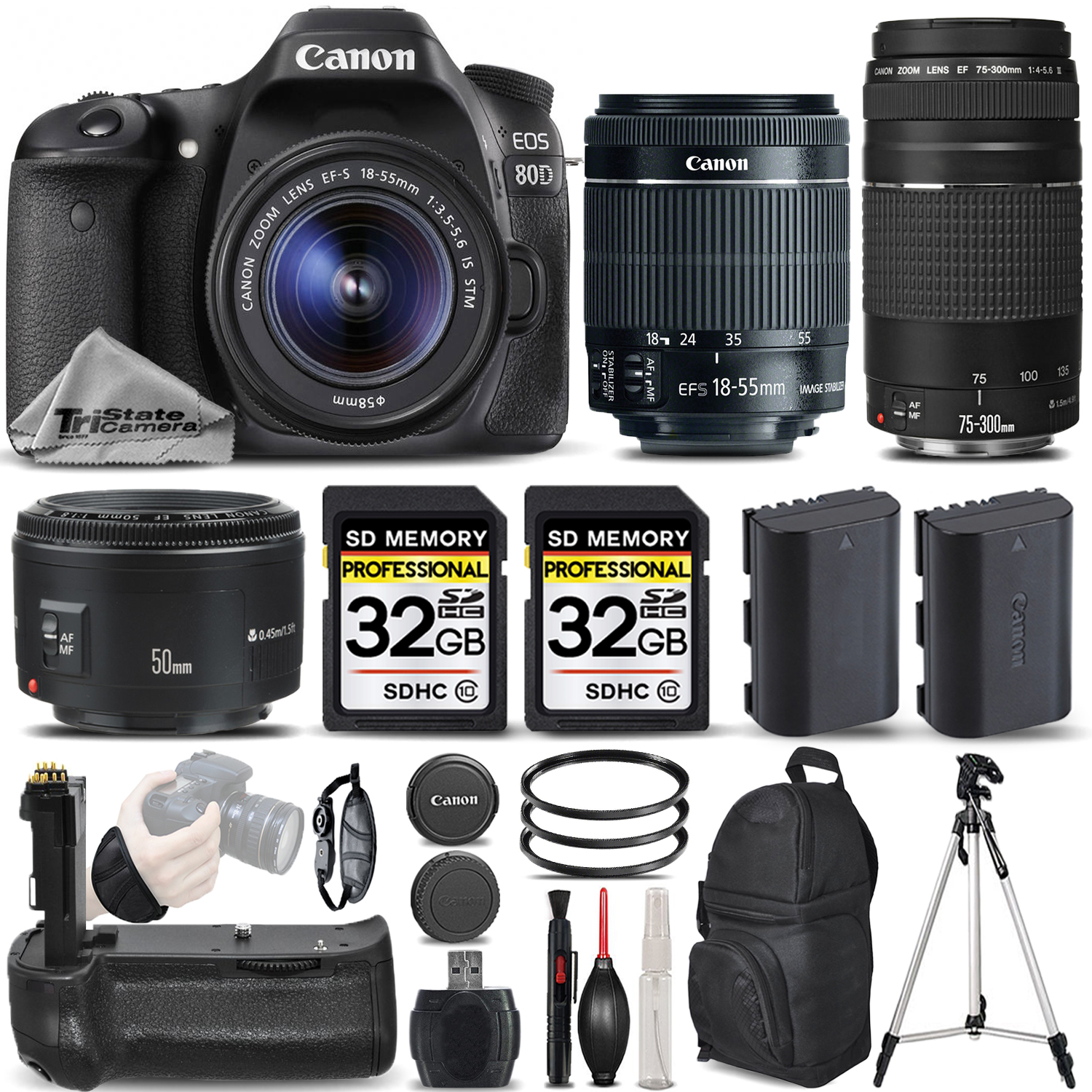 EOS 80D DSLR Camera with 18-55mm STM Lens + 75-300 III + 50mm 1.8 &MORE! *FREE SHIPPING*