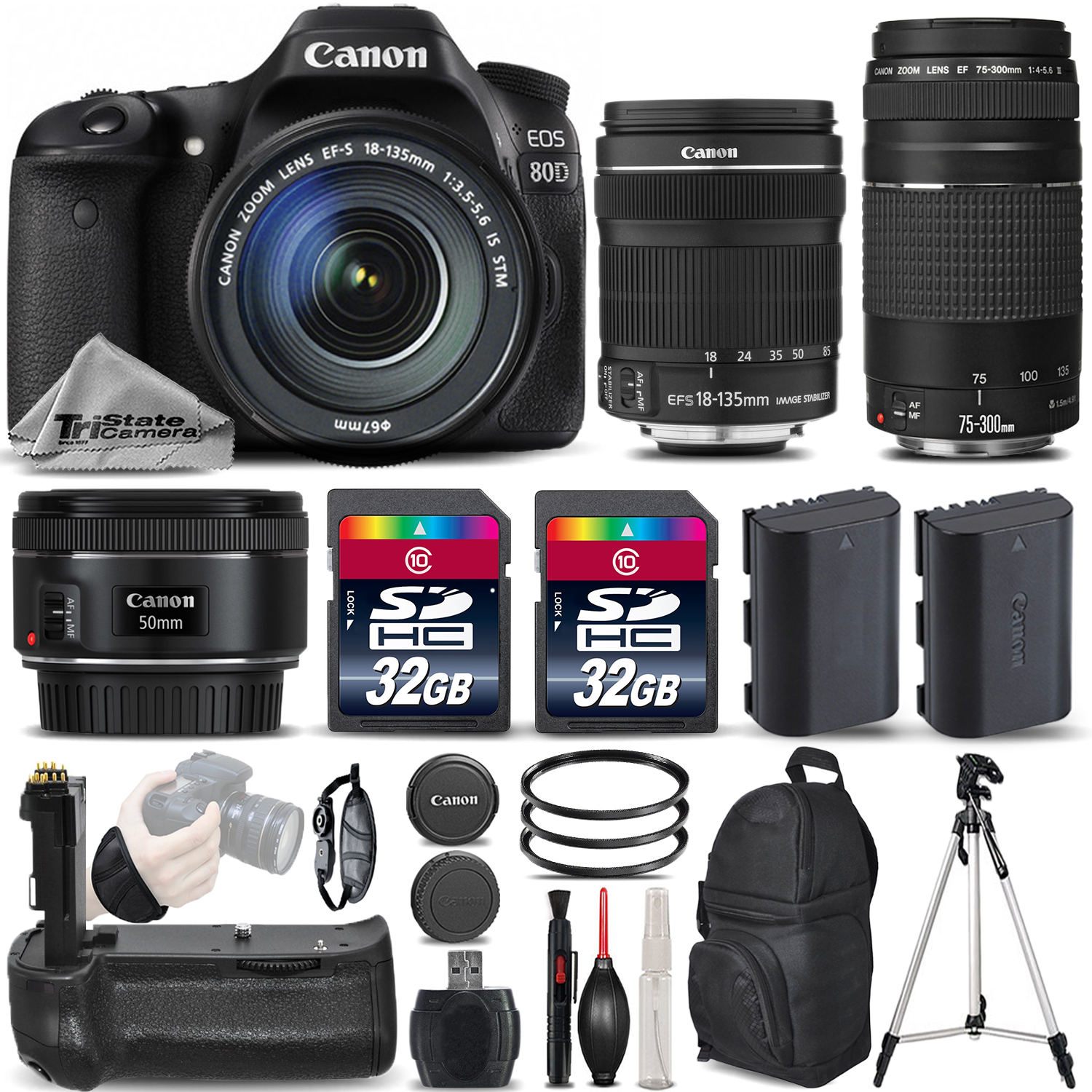 EOS 80D DSLR Camera with 18-135mm STM Lens + 75-300 III + 50mm 1.8 &MORE! *FREE SHIPPING*