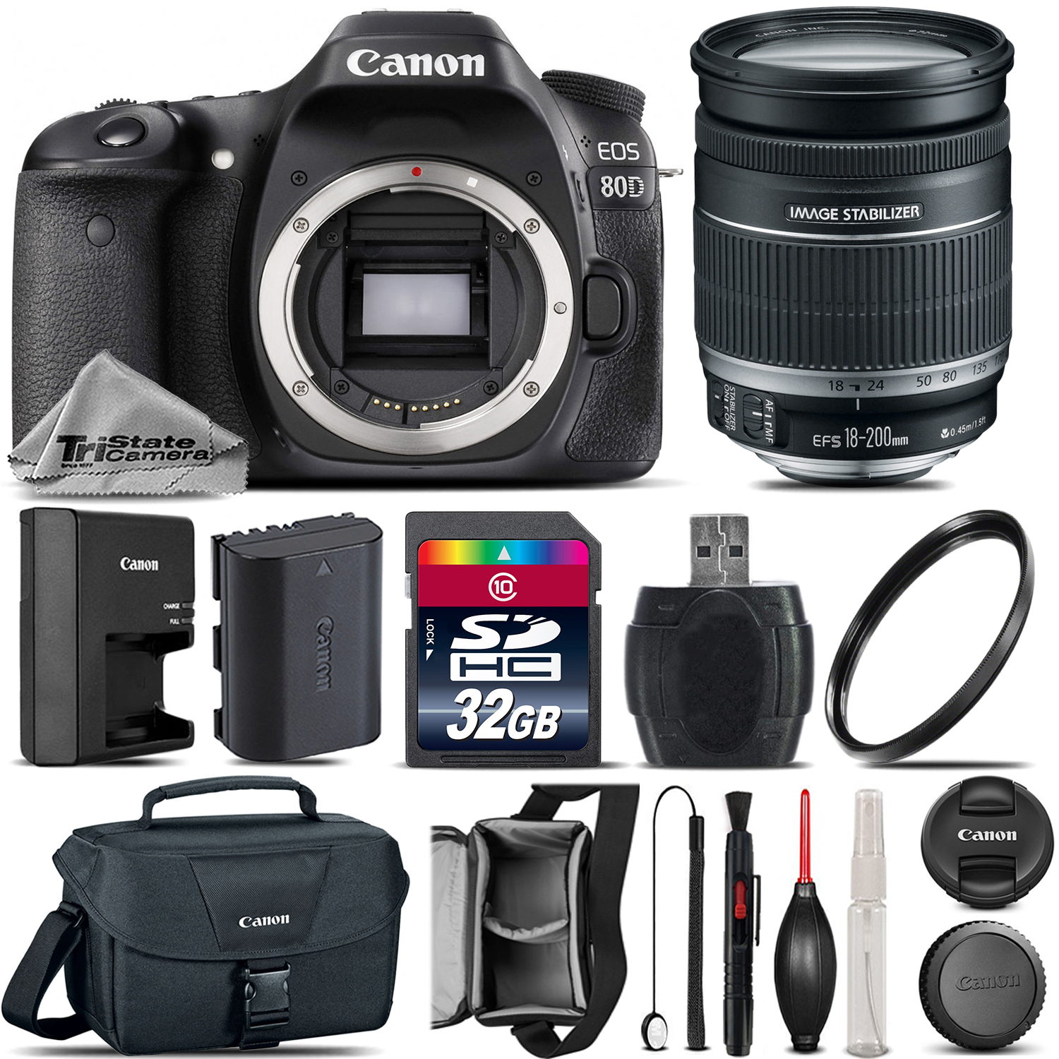 EOS 80D DSLR WiFi NFC Camera + 18-200mm IS Lens + Canon Bag - 32GB Kit *FREE SHIPPING*