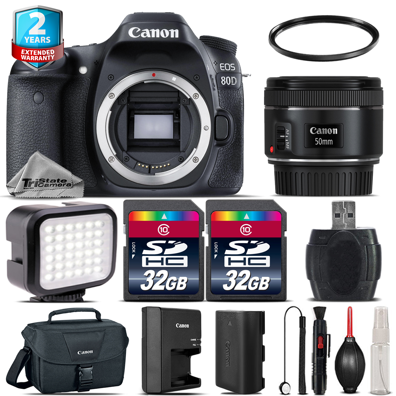 EOS 80D DSLR Camera + 50mm 1.8 STM + LED Light + Case + 64GB +2yr Warranty *FREE SHIPPING*
