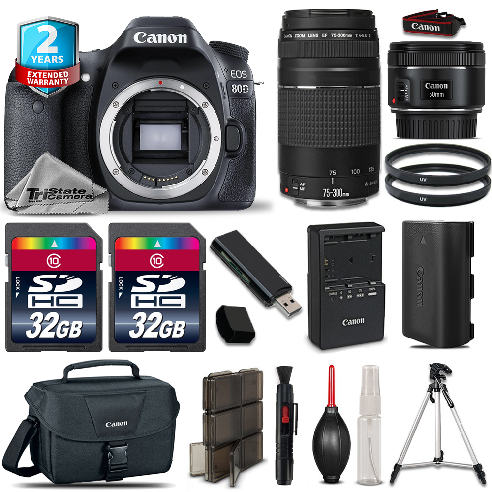 EOS  80D DSLR Camera + 50mm STM 1.8 + 75-300mm + 64GB Kit + 2yr Warranty *FREE SHIPPING*