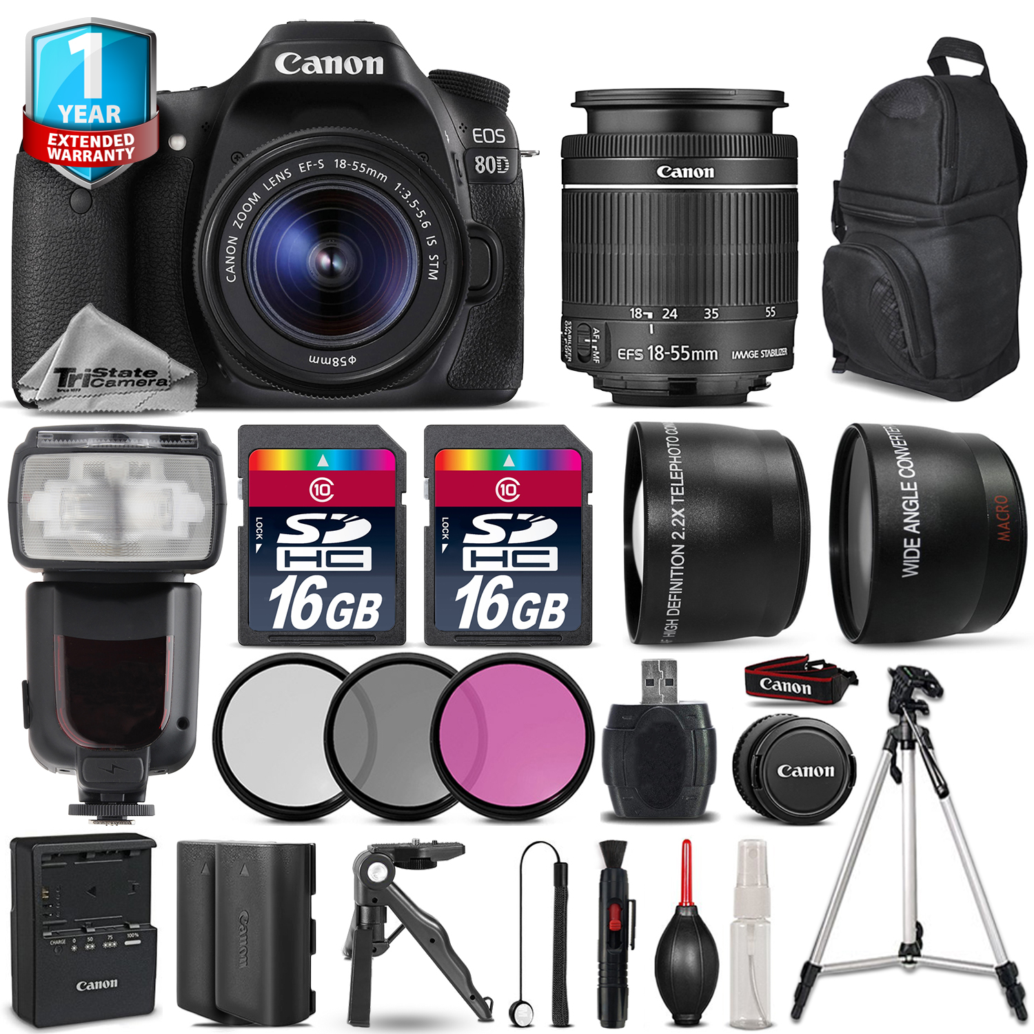 EOS 80D DSLR Camera + 18-55mm IS + Flash + EXT BAT + 1yr Warranty + 32GB *FREE SHIPPING*