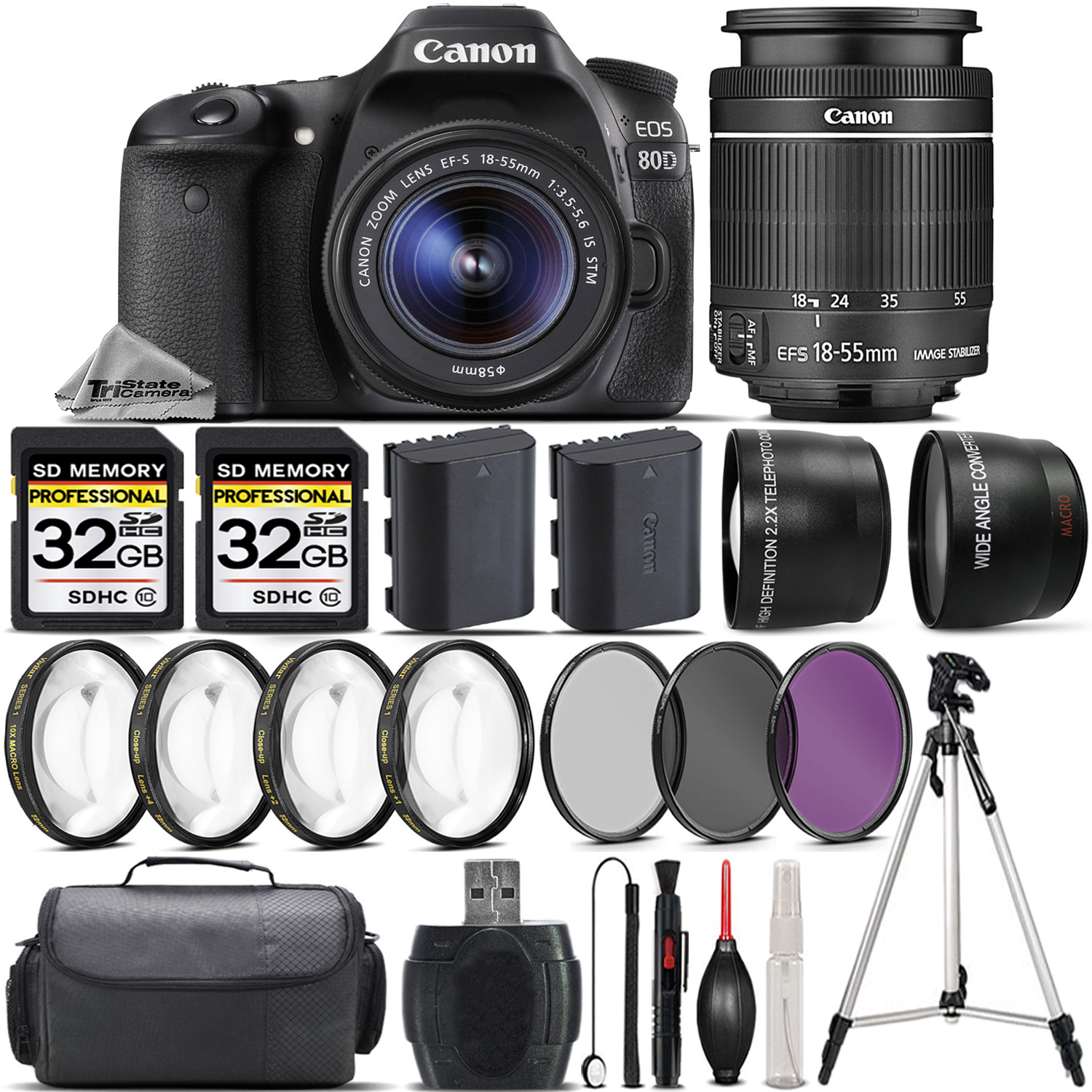 EOS 80D DSLR Camera + 18-55mm STM +EXT BAT + 4PC Macro Kit + 64GB Bundle *FREE SHIPPING*