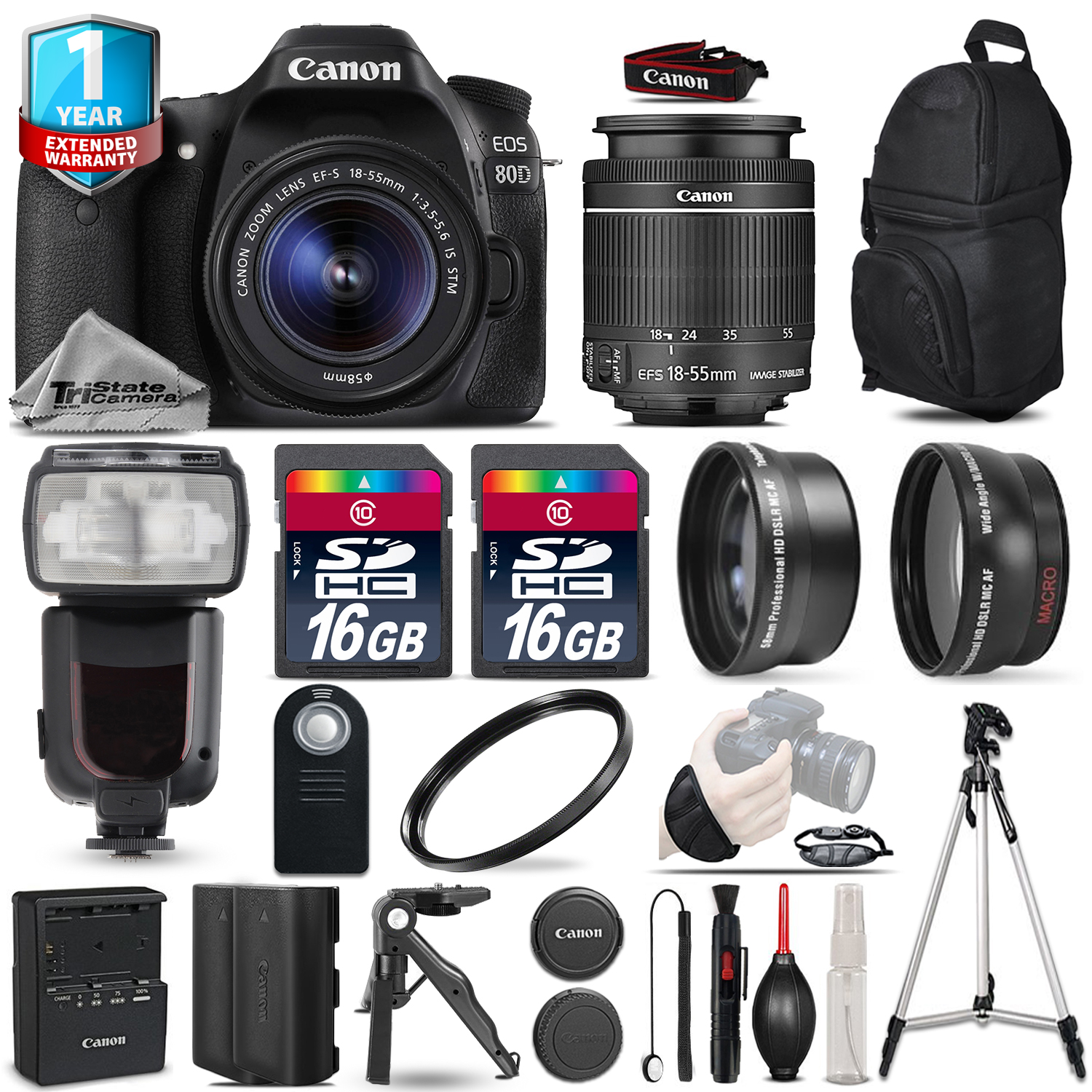 EOS 80D DSLR Camera + 18-55mm IS + Flash + 32GB + EXT BATT + 1yr Warranty *FREE SHIPPING*