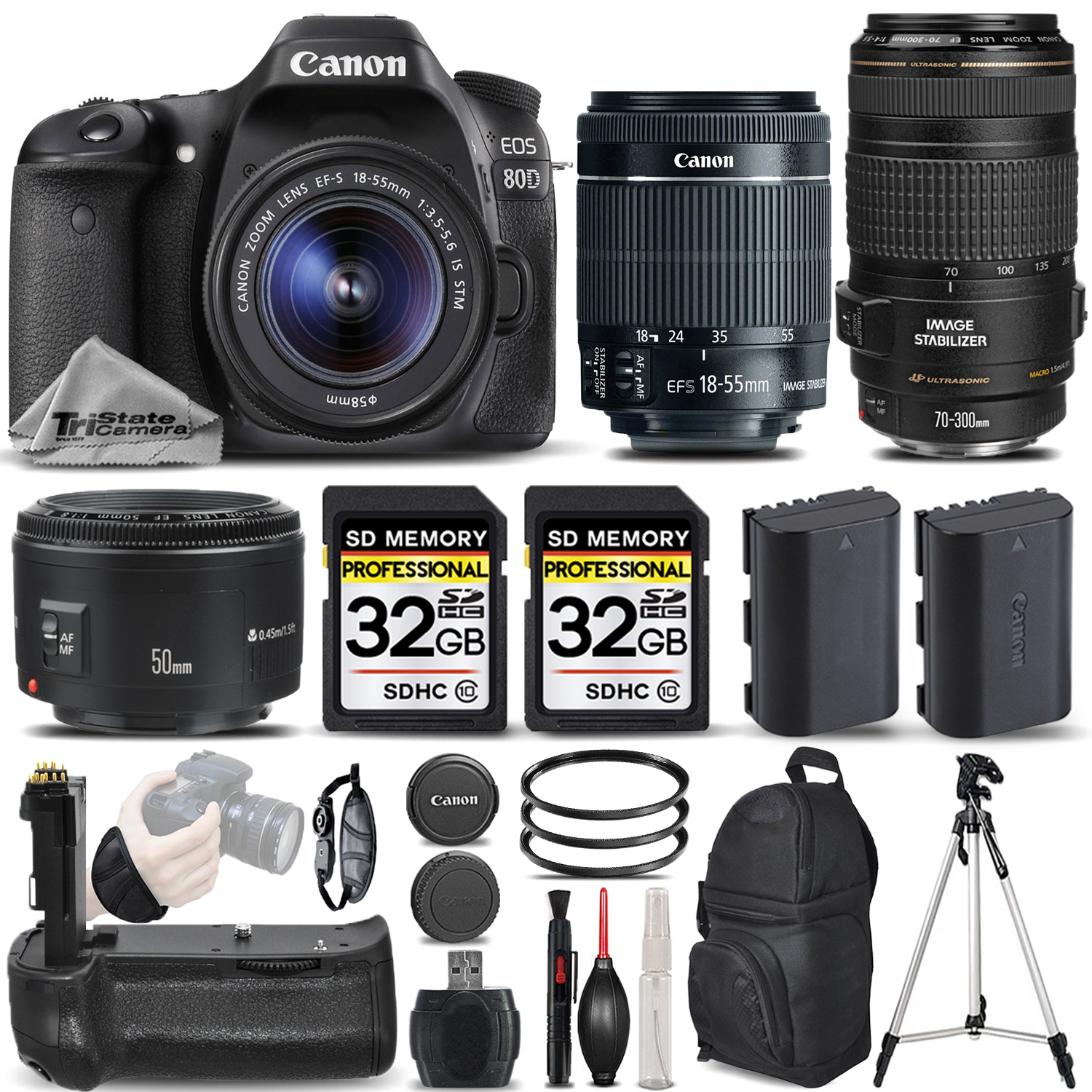 EOS 80D DSLR Camera with 18-55mm STM Lens + 70-300 IS USM + 50mm 1.8 II *FREE SHIPPING*