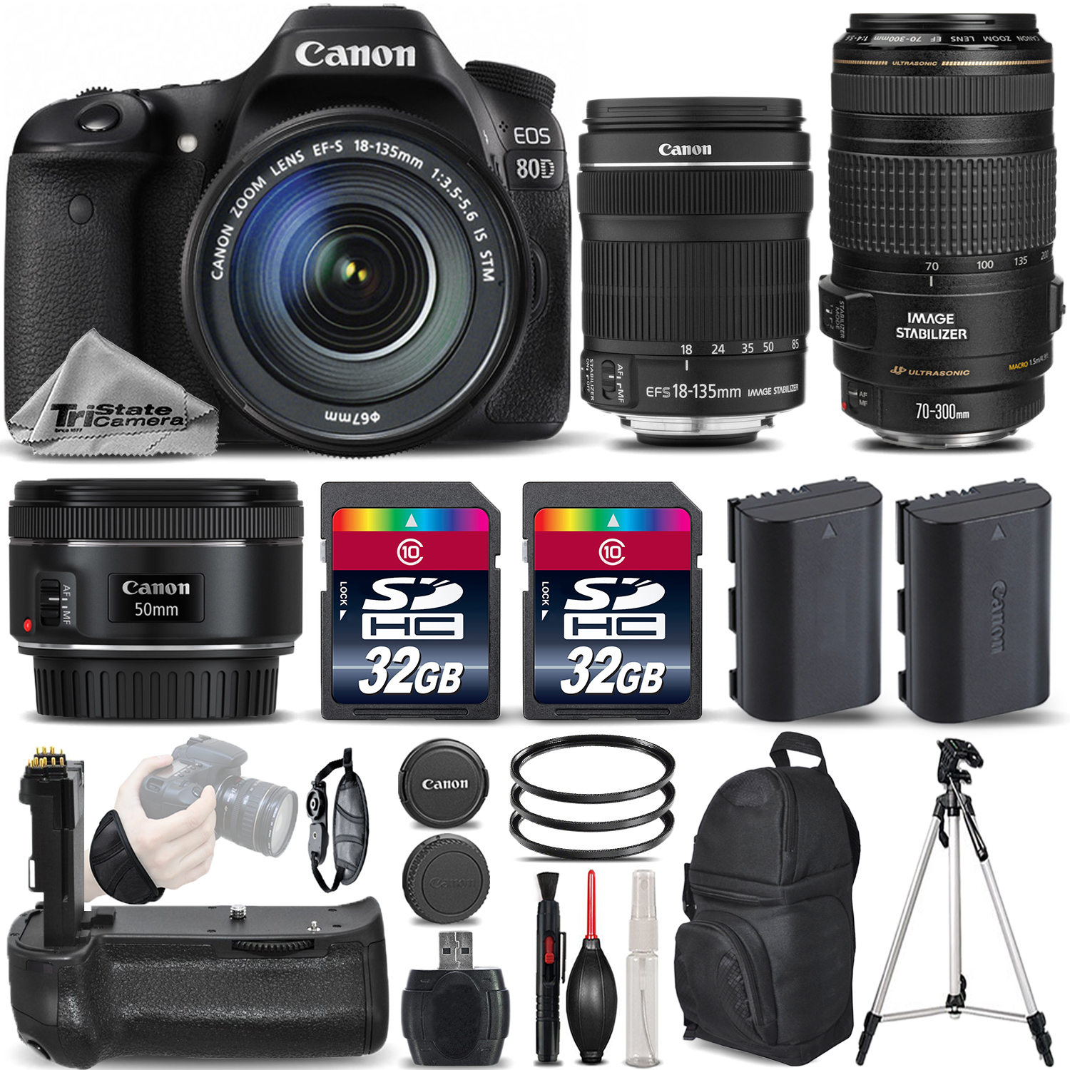EOS 80D DSLR Camera with 18-135mm STM Lens + 70-300 IS USM + 50mm 1.8 *FREE SHIPPING*