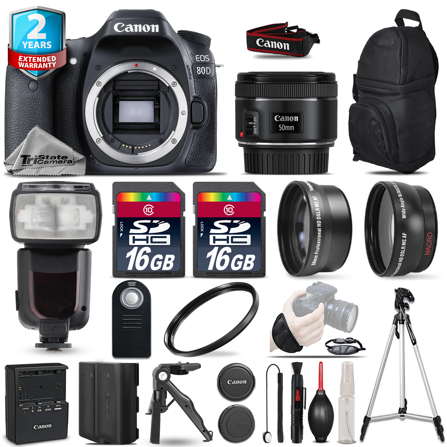 EOS  80D DSLR Camera + 50mm 1.8 STM + Flash+ 32GB + EXT BATT +2yr Warranty *FREE SHIPPING*