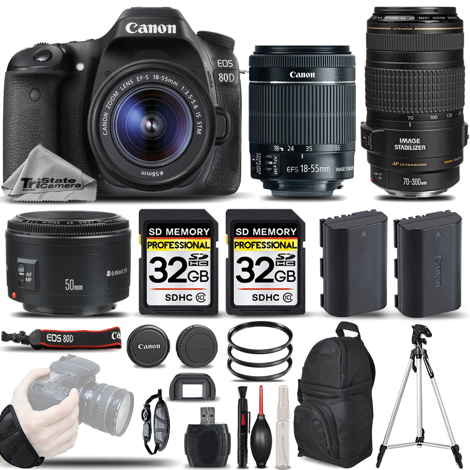EOS 80D DSLR Camera + 18-55mm STM +70-300 USM + 50mm 1.8 II- ULTIMATE KIT *FREE SHIPPING*