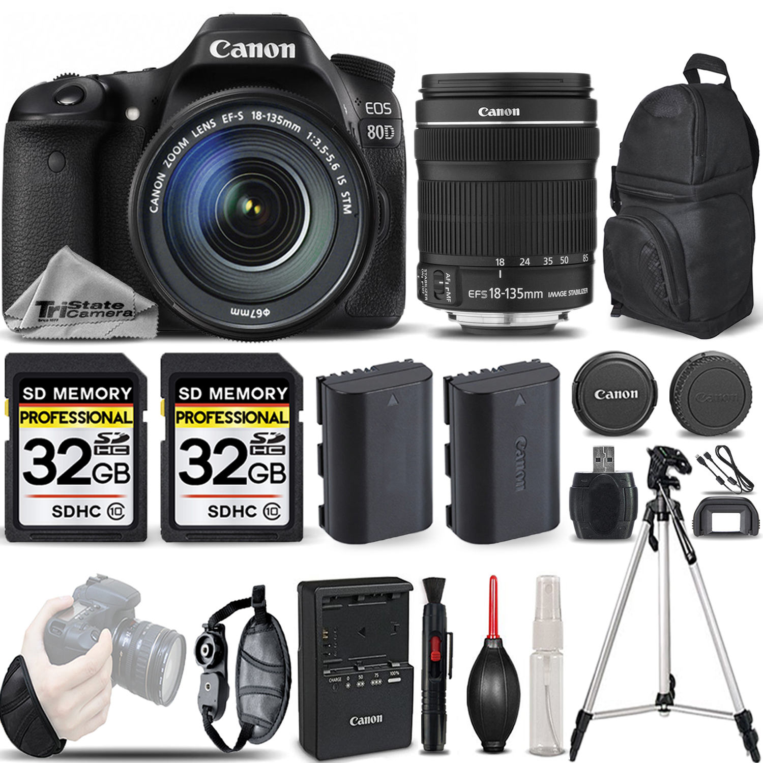 EOS 80D DSLR Camera with 18-135mm STM Lens +WRIST GRIP +EXT BATT -64GB KIT *FREE SHIPPING*