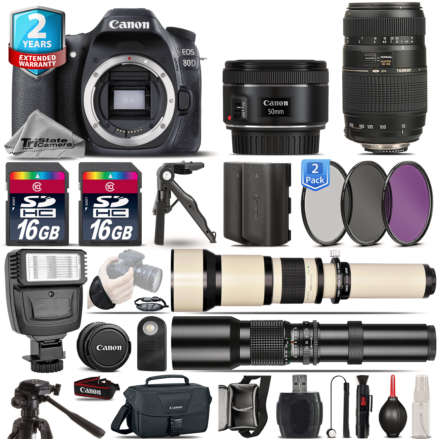 EOS 80D DSLR Camera + 50mm 1.8 STM + 70-300mm + EXT BATT + 2yr Warranty *FREE SHIPPING*