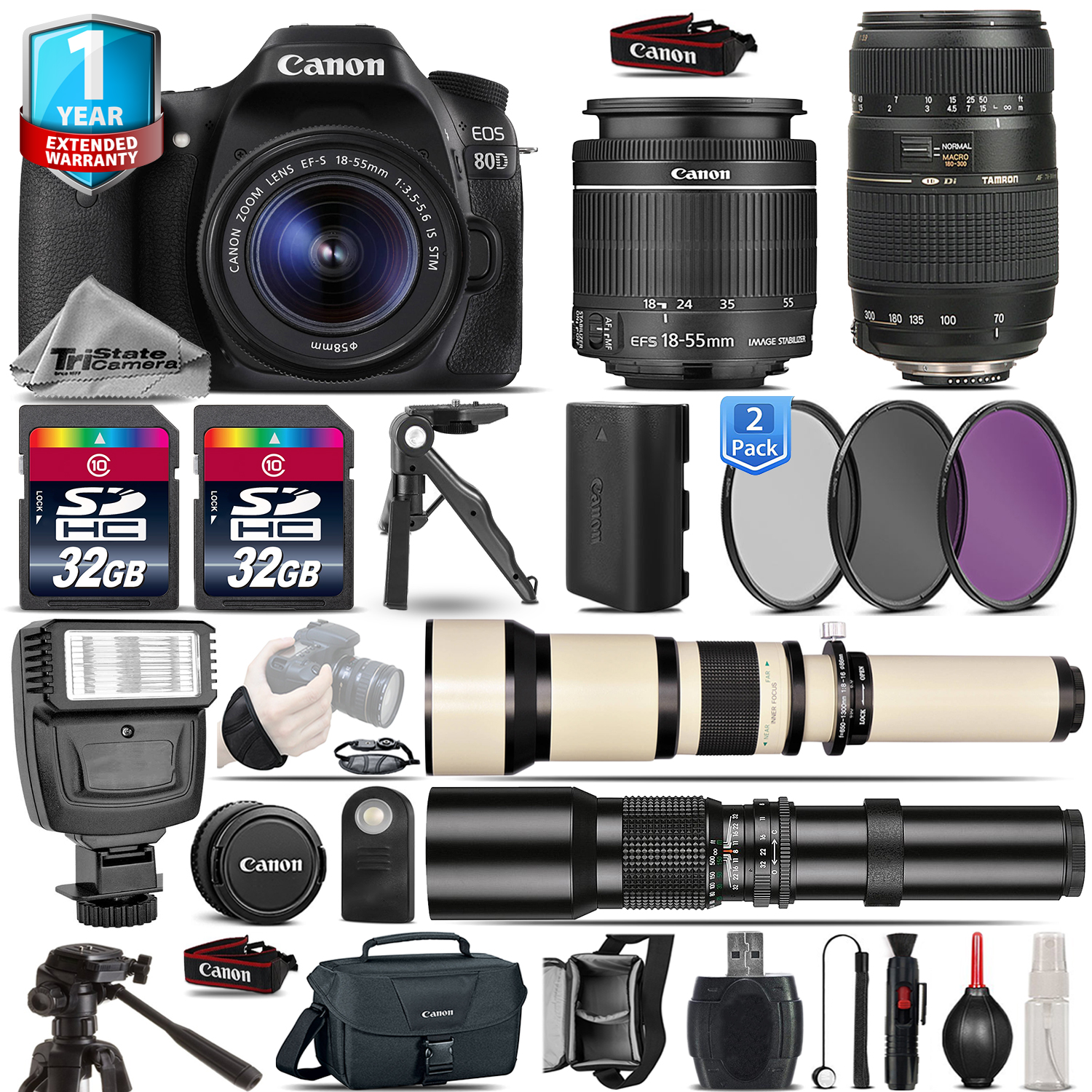 EOS 80D DSLR Camera + 18-55mm IS STM + 70-300mm + 1yr Warranty - 64GB Kit *FREE SHIPPING*