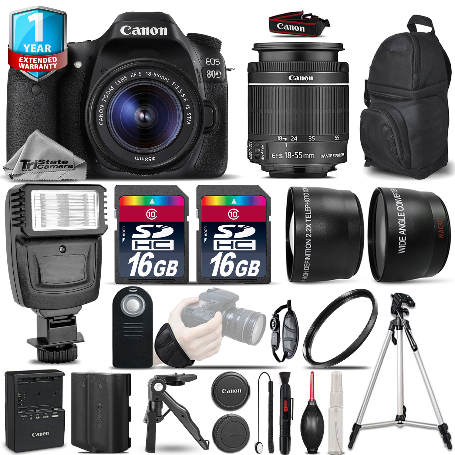 EOS 80D DSLR Camera + 18-55mm IS STM - 3 Lens Kit + EXT BAT + 1yr Warranty *FREE SHIPPING*