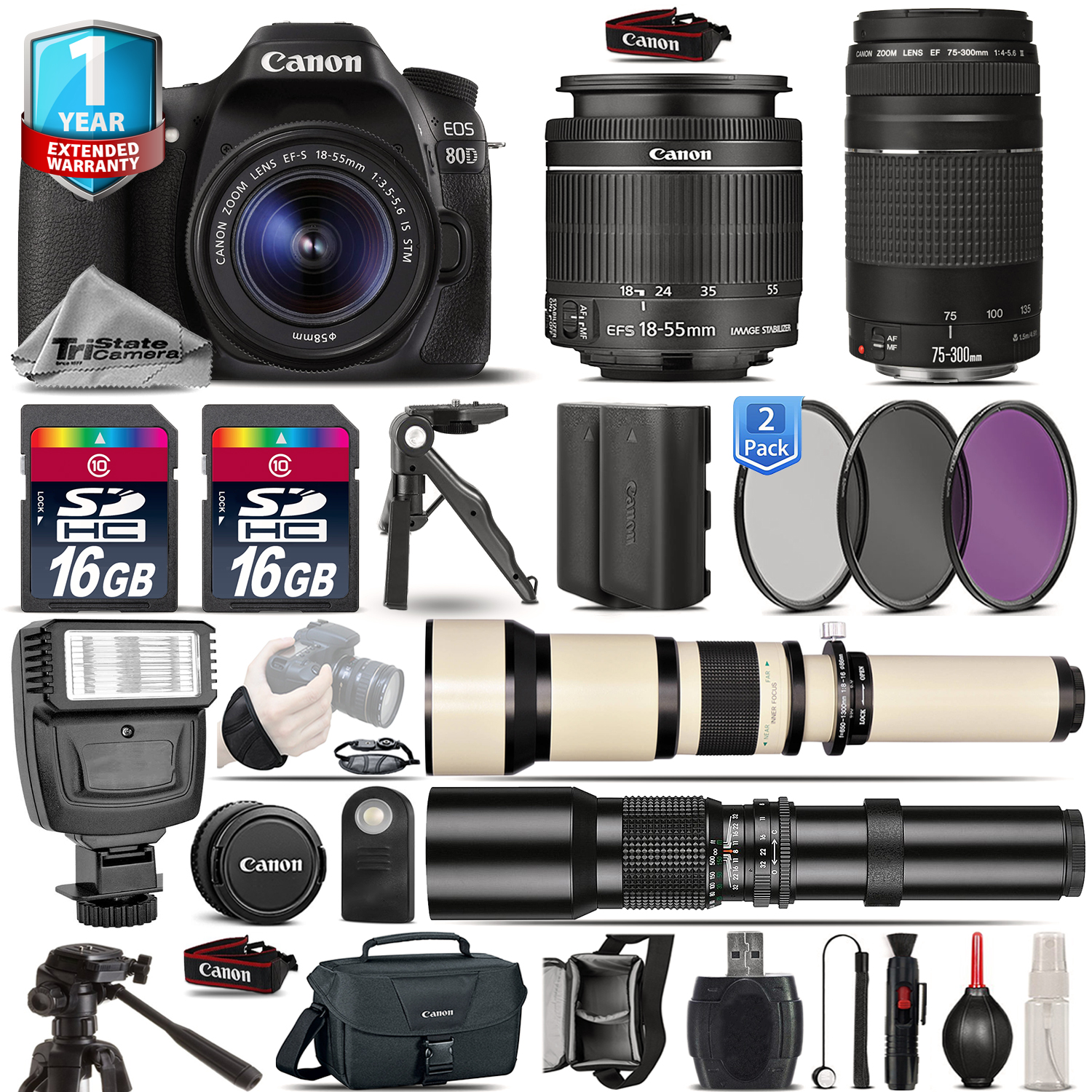 EOS 80D DSLR Camera + 18-55mm IS + 75-300mm III + EXT BATT + 1yr Warranty *FREE SHIPPING*