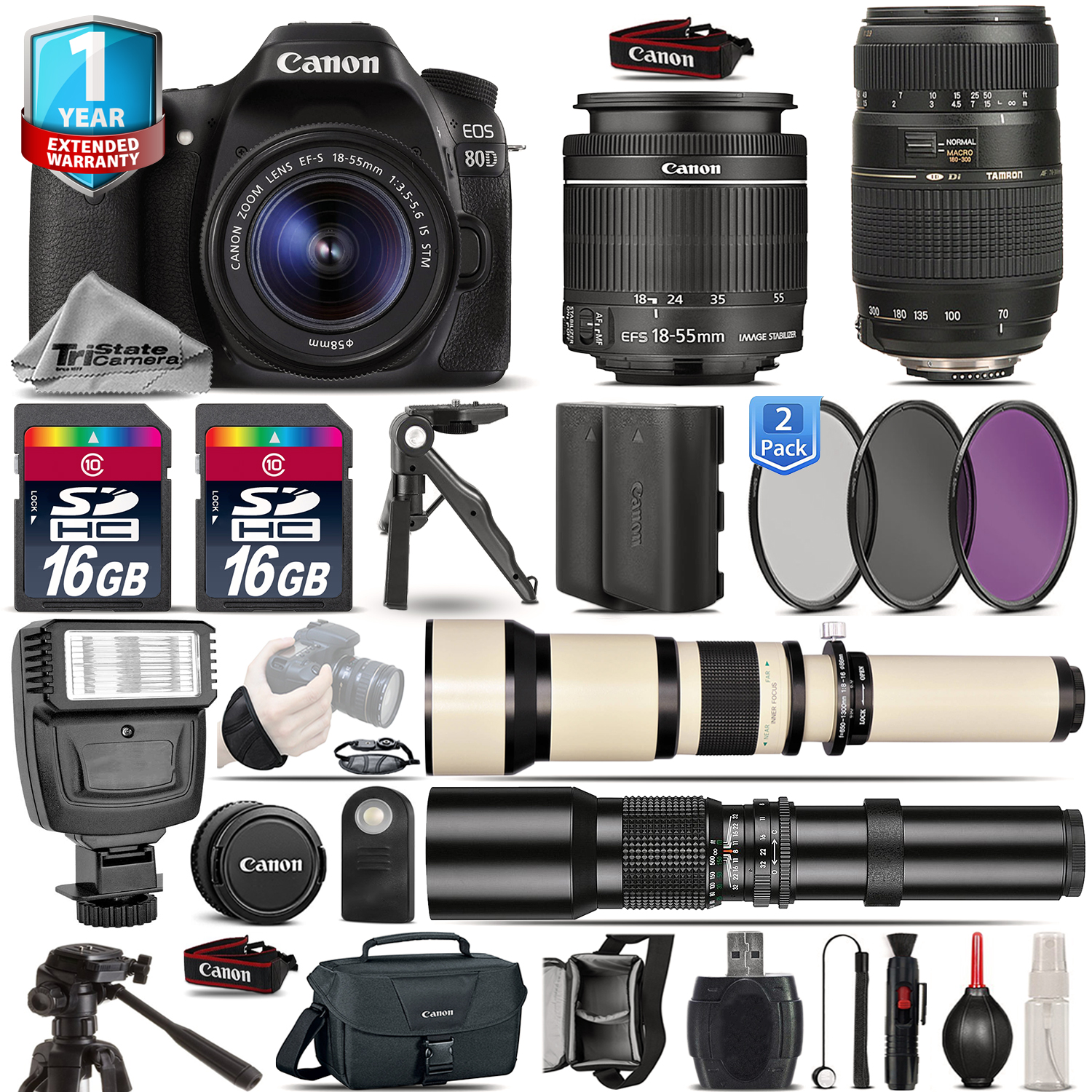 EOS 80D DSLR Camera + 18-55mm IS + 70-300mm + Extra Battery + 1yr Warranty *FREE SHIPPING*