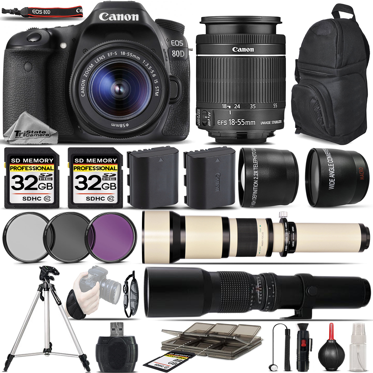 EOS 80D Digital SLR with Wi-Fi NFC Camera + 18-55 STM + 650-1300mm + 500mm *FREE SHIPPING*