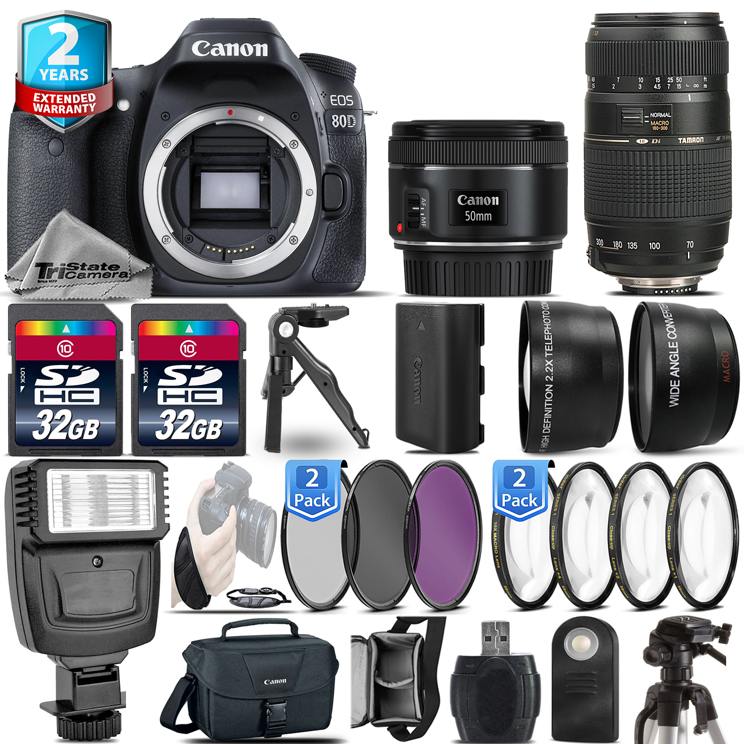 EOS 80D DSLR Camera + 50mm 1.8 STM + 70-300mm + 2yr Warranty- 64GB Kit *FREE SHIPPING*