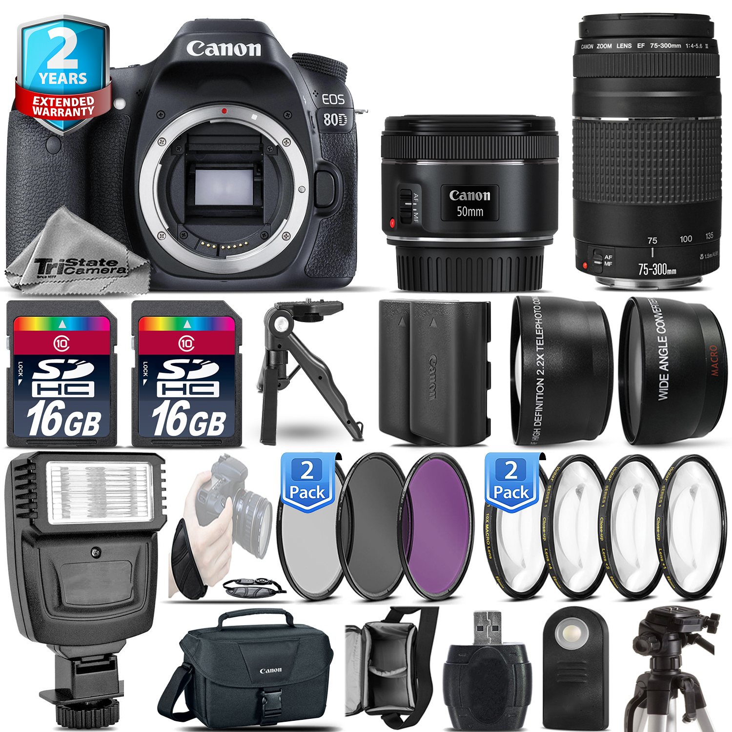 EOS 80D Camera + 50mm STM + 75-300 + EXT BAT - 32GB Kit  + 2yr Warranty *FREE SHIPPING*